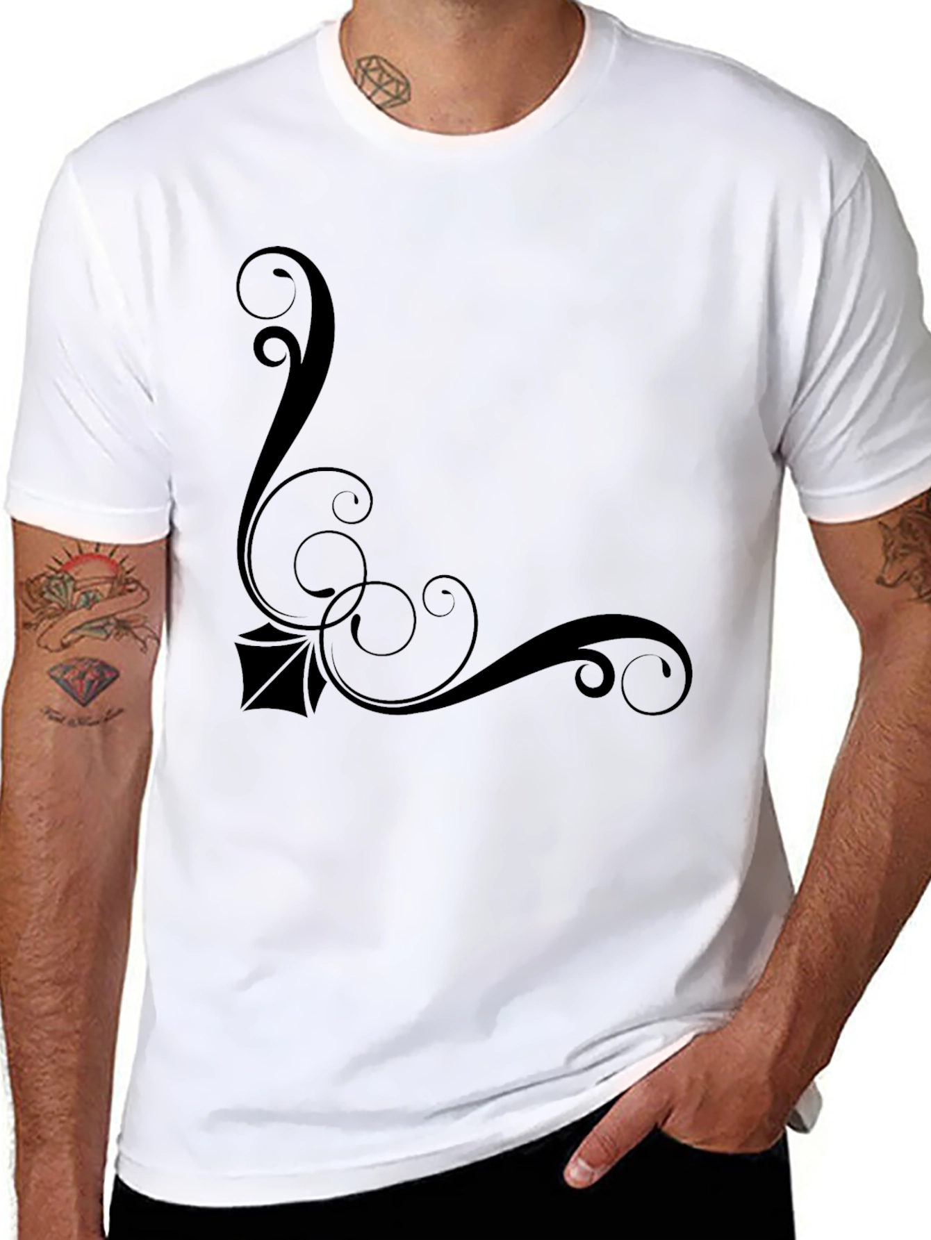 Elegant Black T-Shirt with Swirl Design
