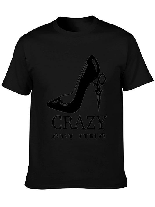 Stylish Black Graphic Tee - High Heel & Scissors Design