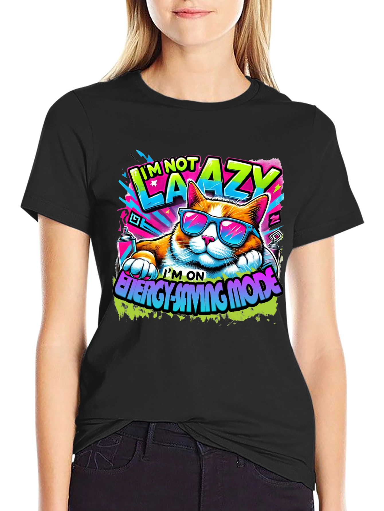 Im Not Lazy Cat T-Shirt - Energy Saving Mode!