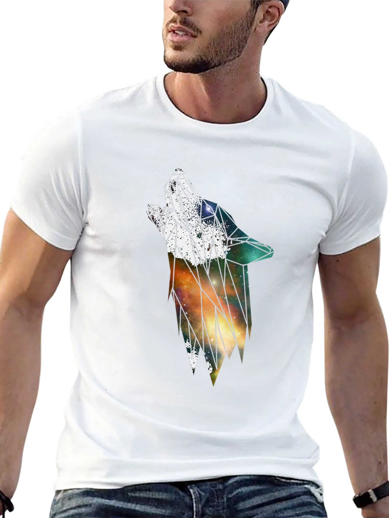 Geometric Galaxy Wolf Graphic Tee