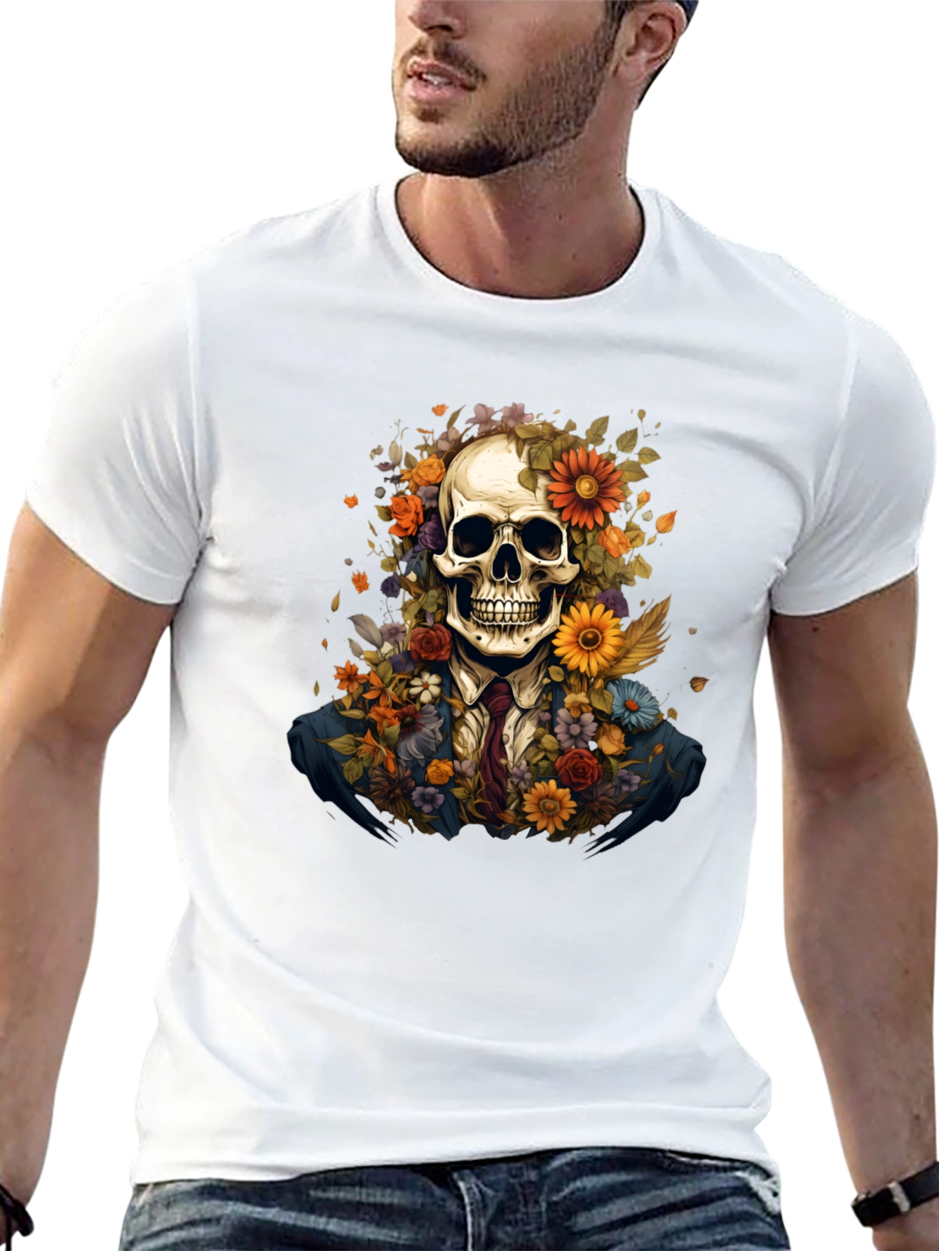 Floral Skull Graphic Tee - Unique Art Design