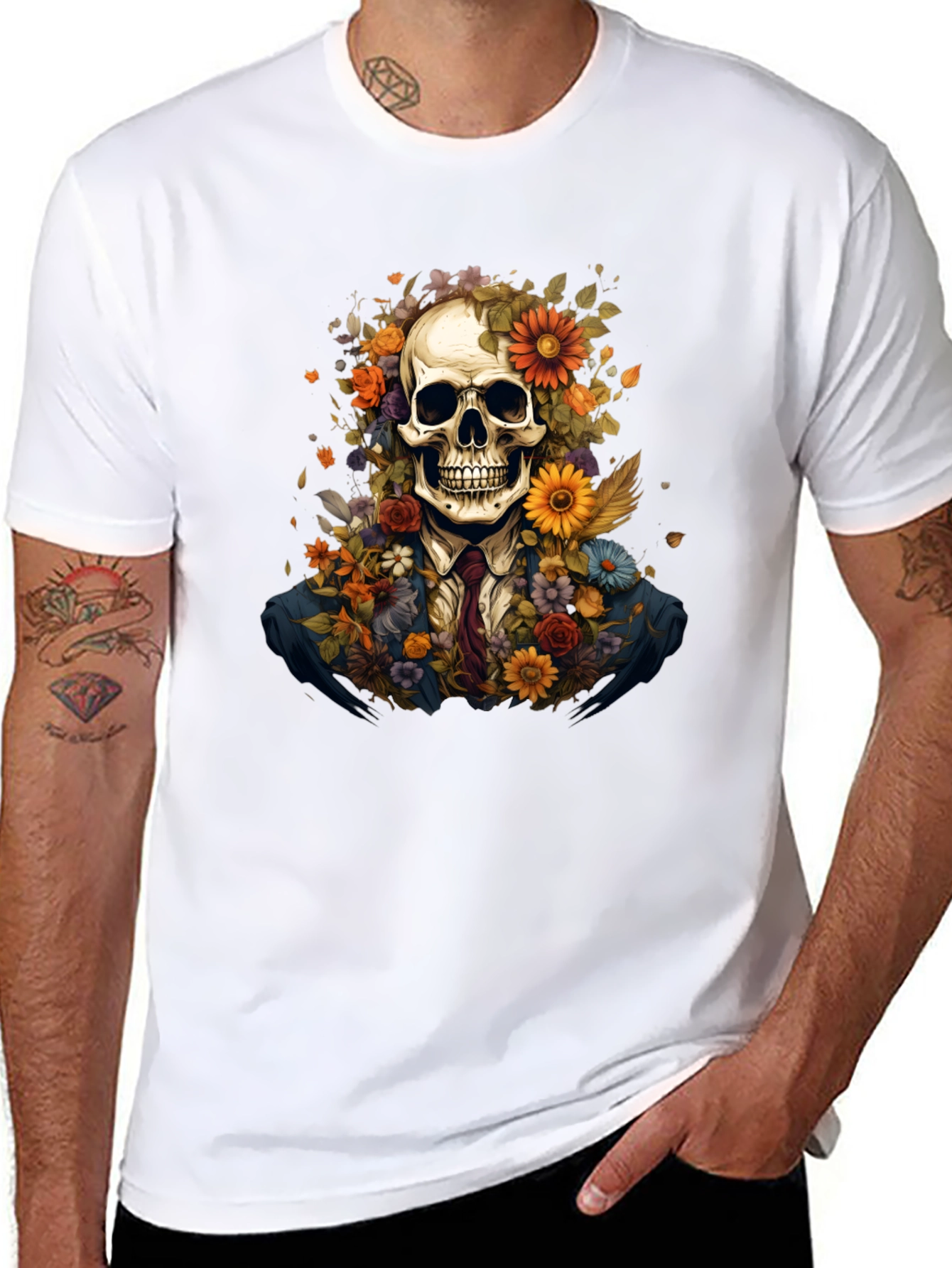 Floral Skull Graphic Tee - Unique Art Design
