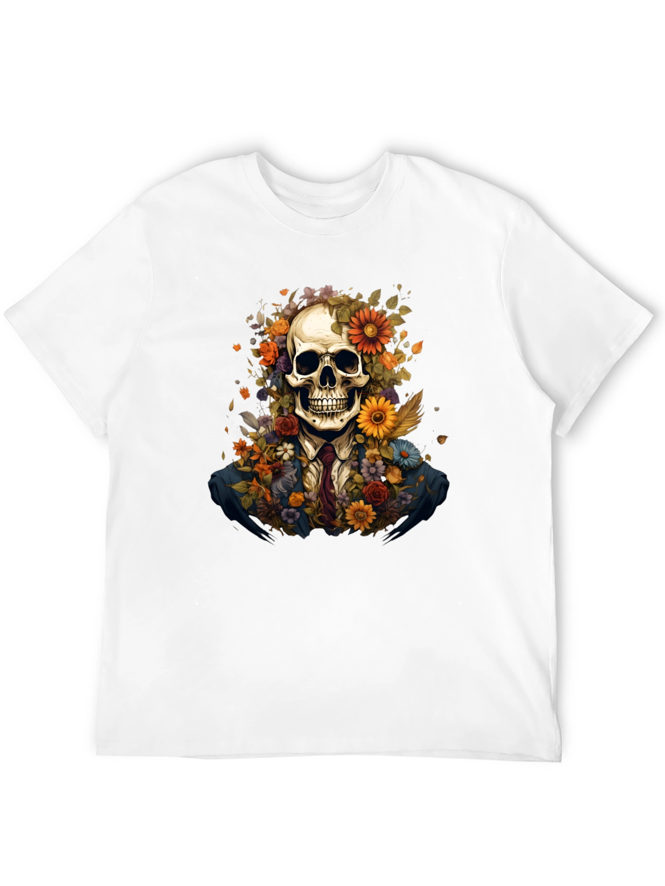 Floral Skull Graphic Tee - Unique Art Design