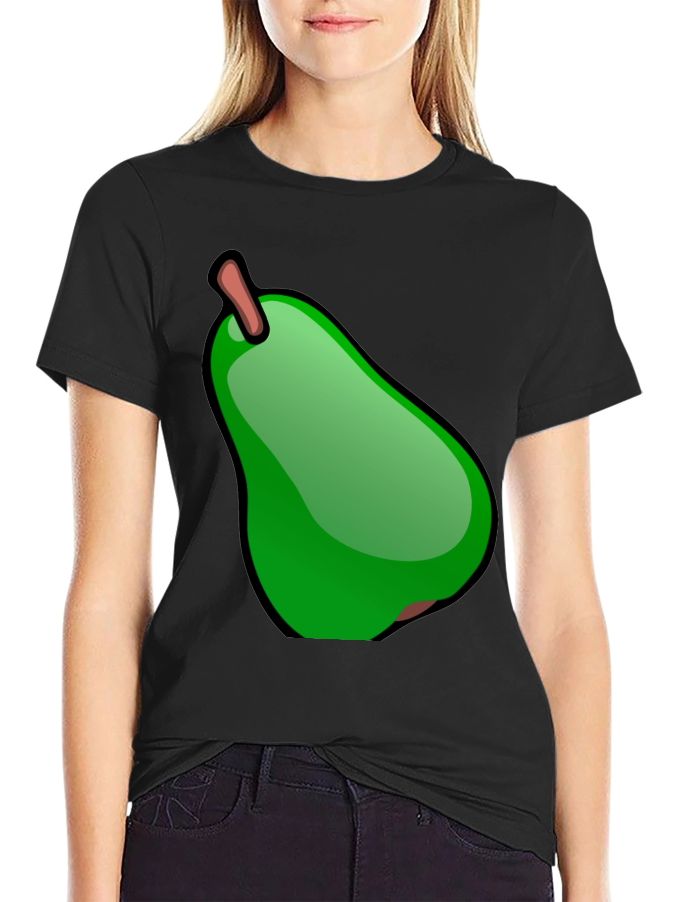 Green Pear Graphic Black T-Shirt