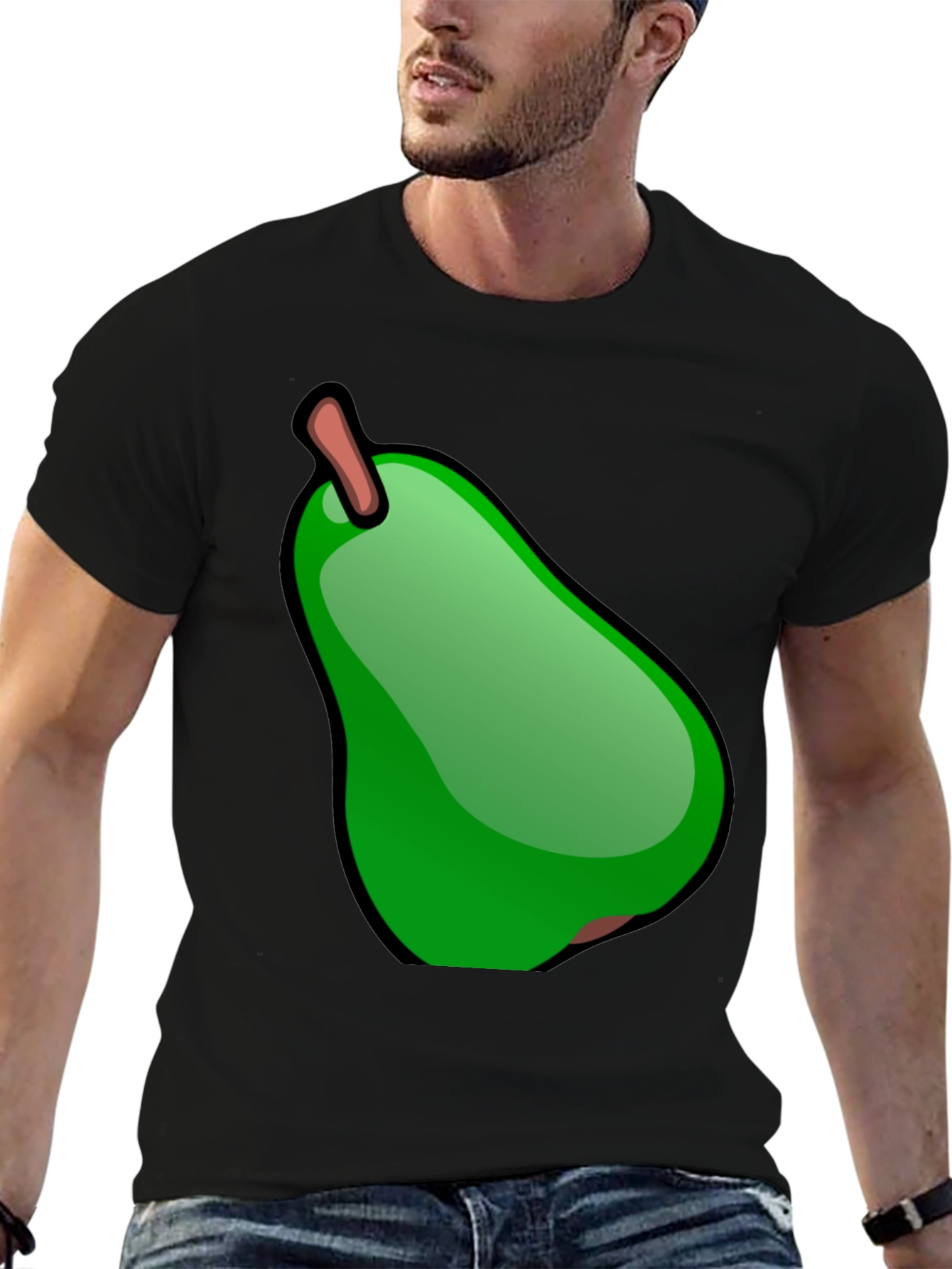 Green Pear Graphic Black T-Shirt
