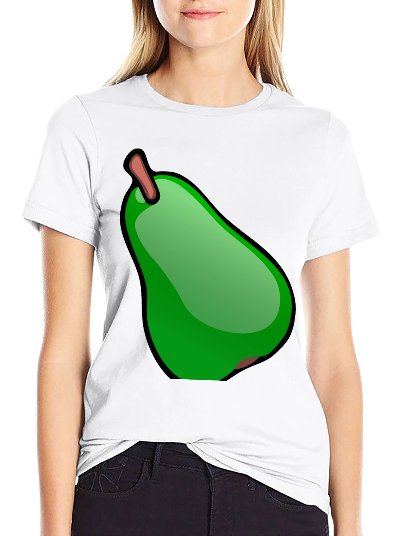 Green Pear Graphic Black T-Shirt