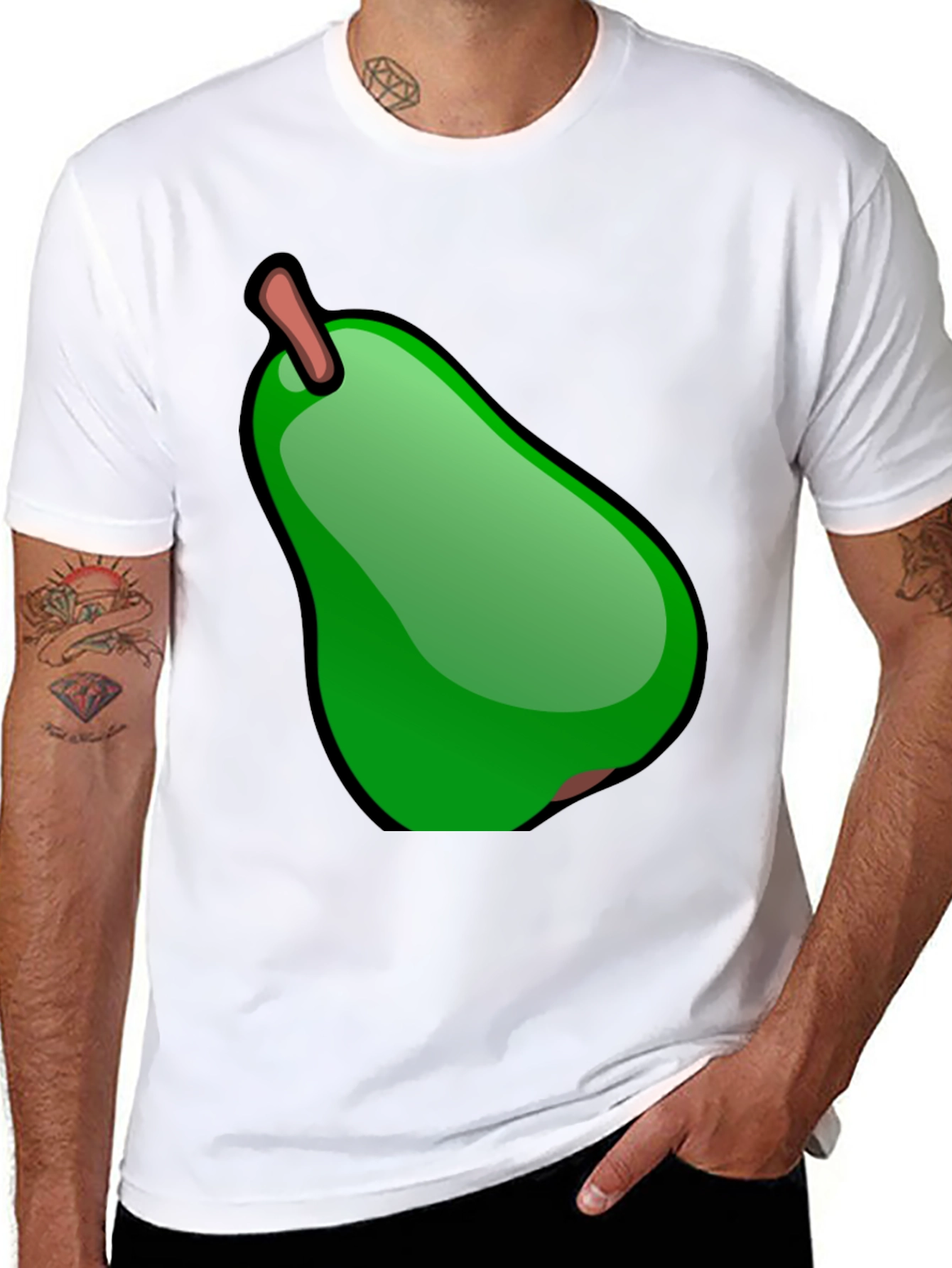 Green Pear Graphic Black T-Shirt