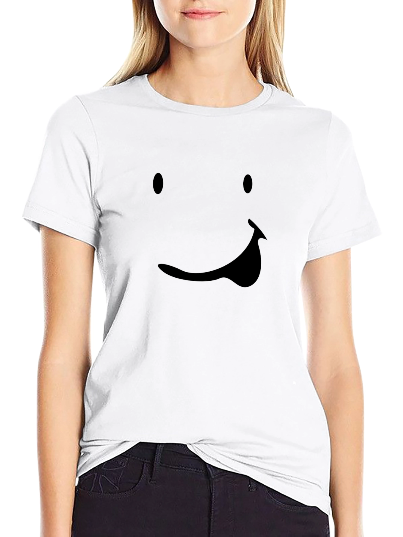 Smiley Face Graphic Tee - Black Casual T-Shirt