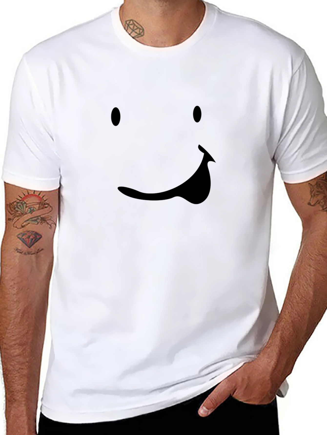 Smiley Face Graphic Tee - Black Casual T-Shirt