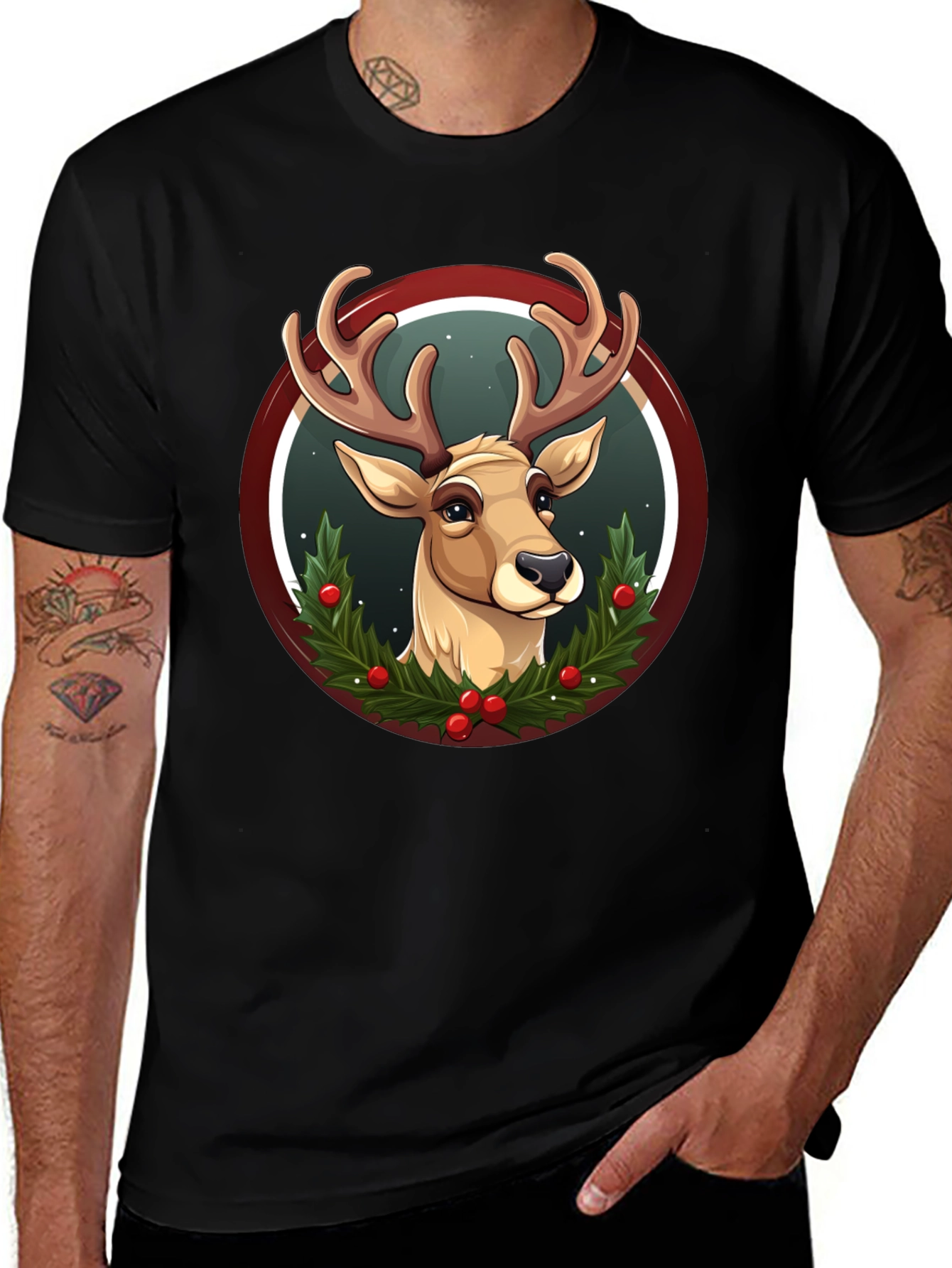 Festive Reindeer Graphic T-Shirt - Holiday Style