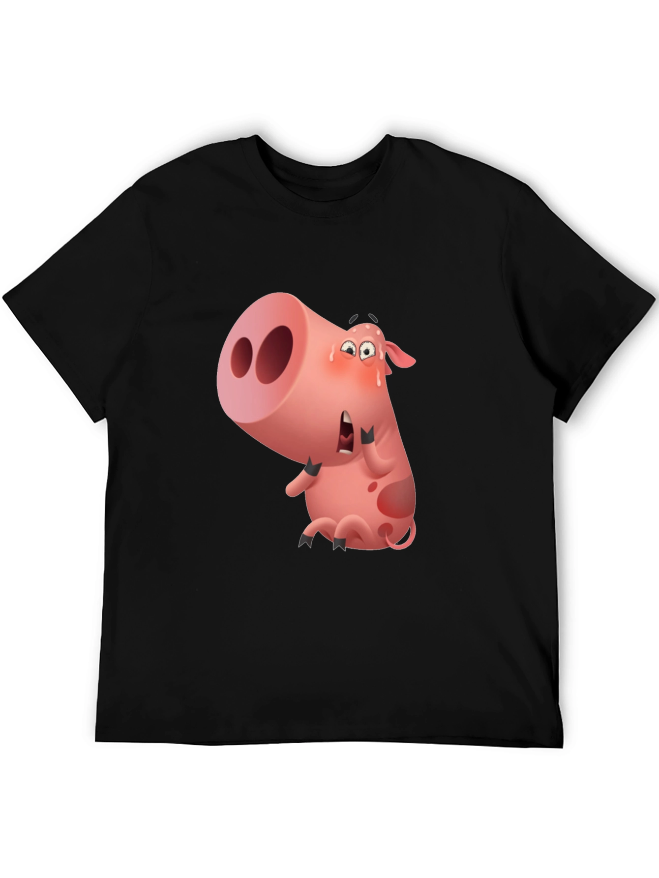 Cartoon Pig Graphic Black T-Shirt