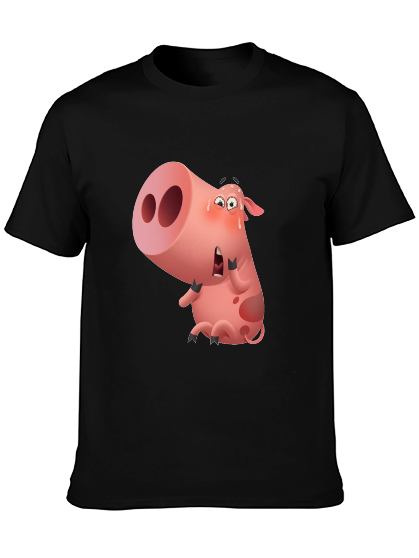 Cartoon Pig Graphic Black T-Shirt