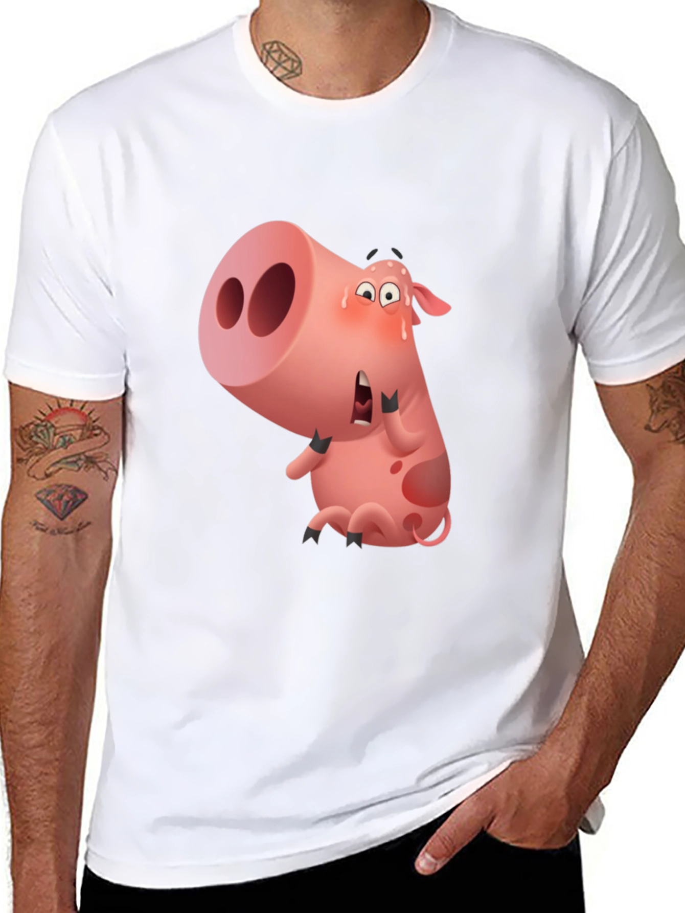 Cartoon Pig Graphic Black T-Shirt