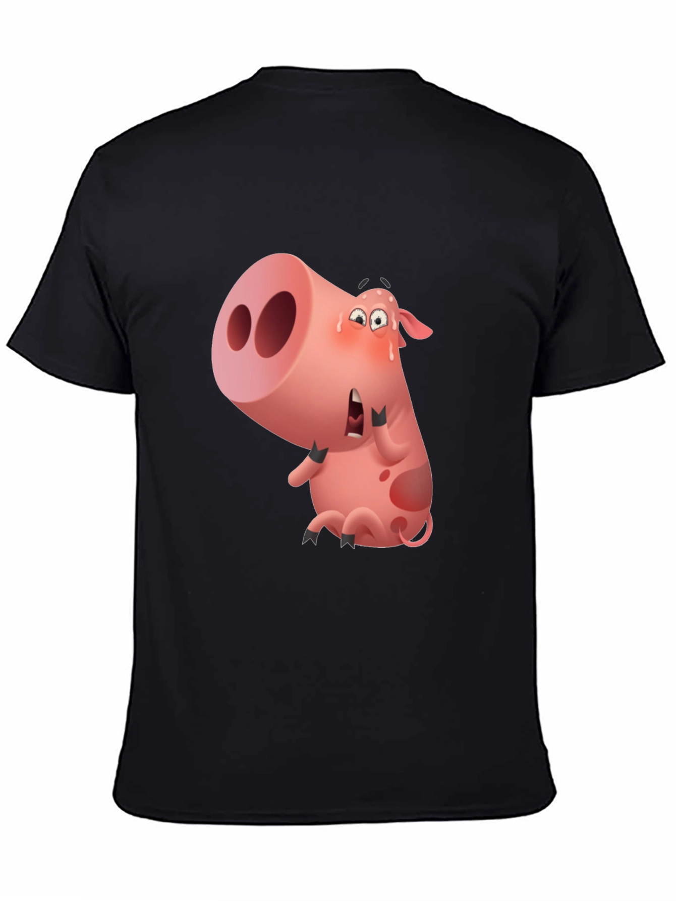 Cartoon Pig Graphic Black T-Shirt