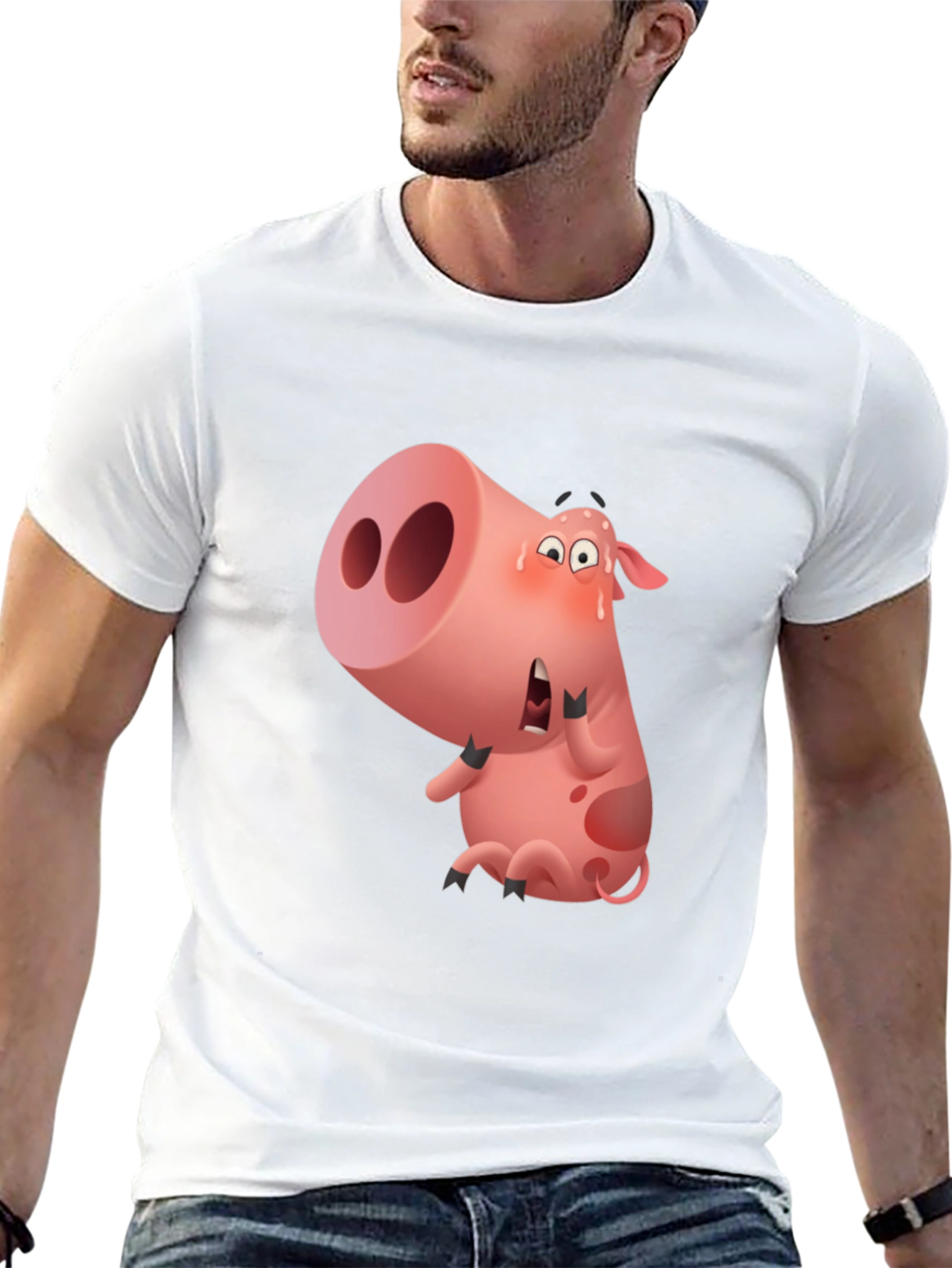 Cartoon Pig Graphic Black T-Shirt