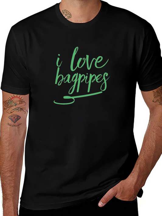 I Love Bagpipes Black T-Shirt
