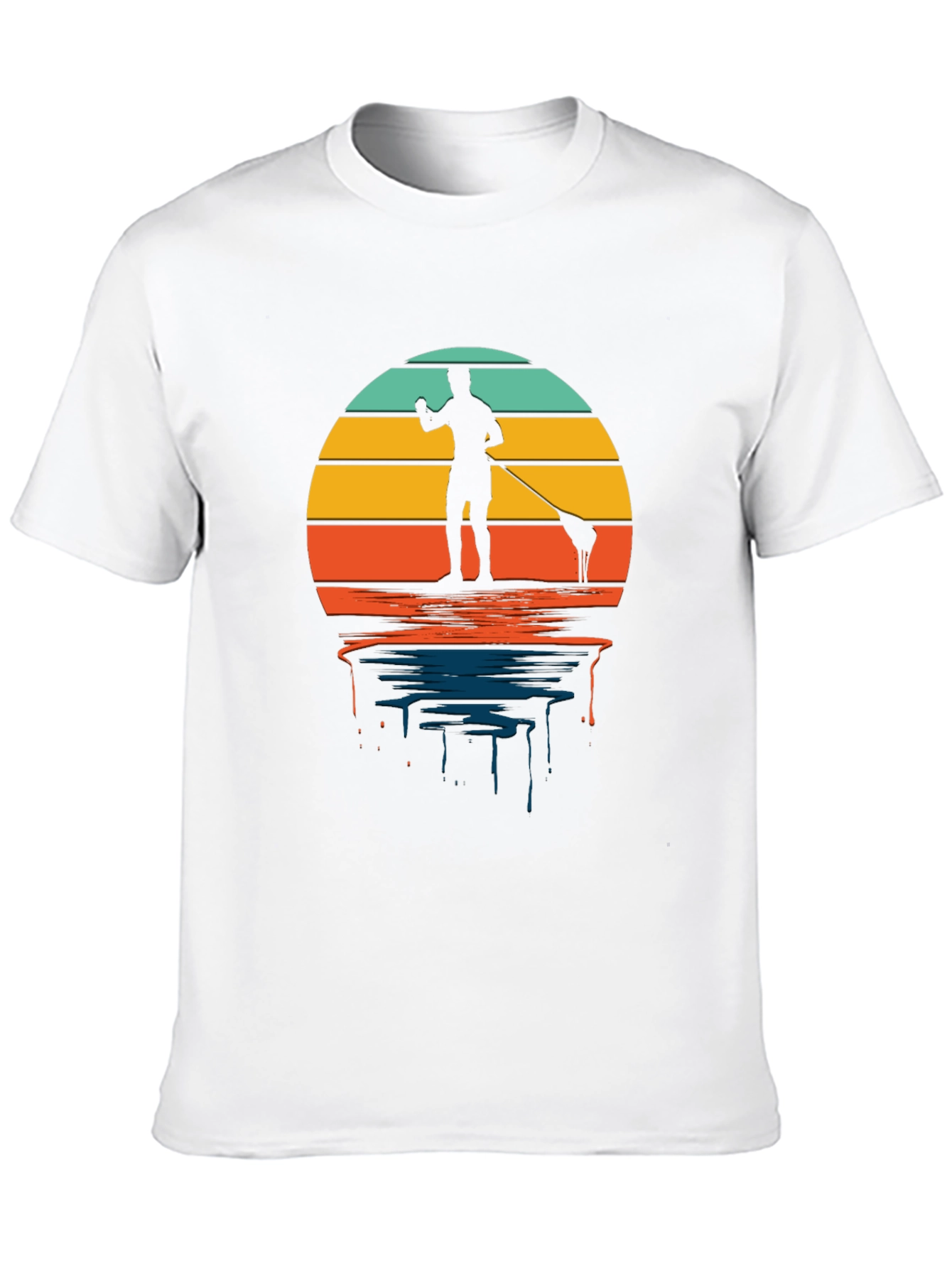 Retro Paddle Boarding T-Shirt - Sunset Design