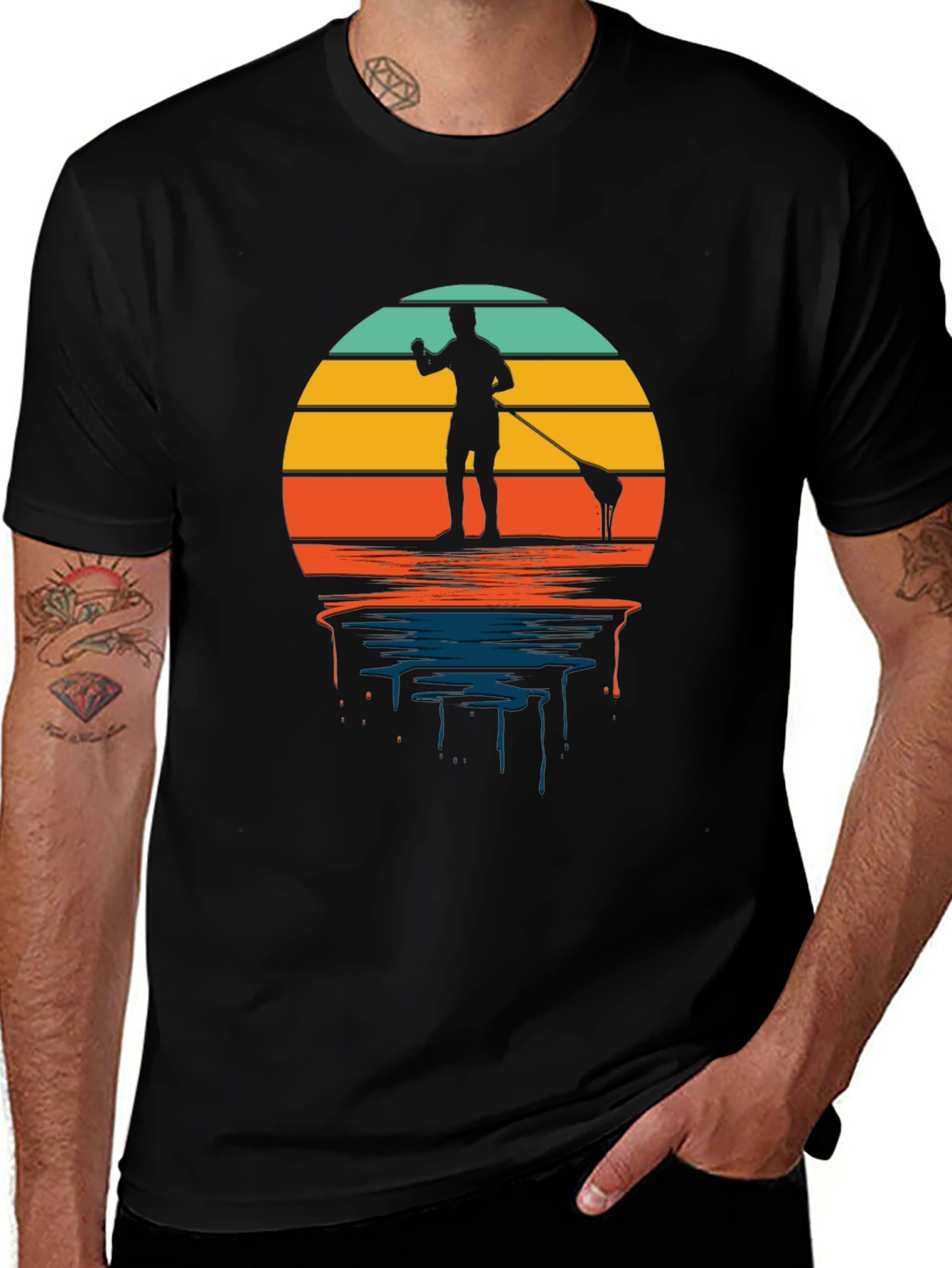 Retro Paddle Boarding T-Shirt - Sunset Design
