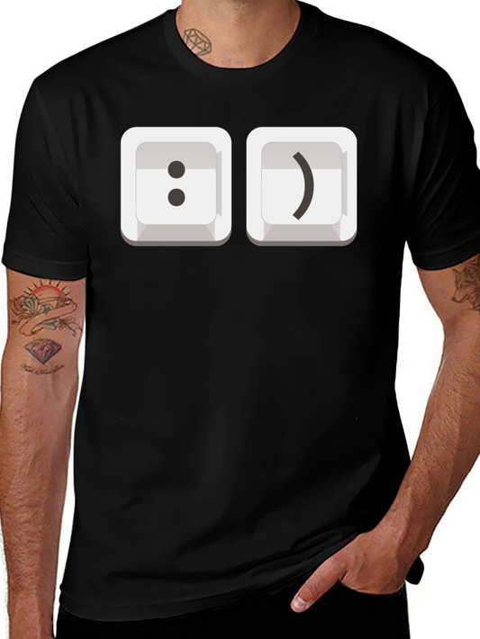 Black T-Shirt with Smiley Face Keyboard Keys