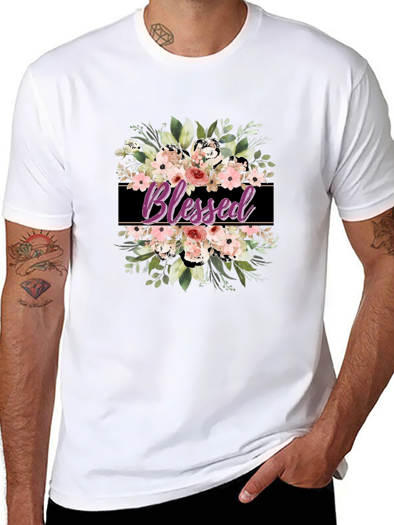 Blessed Floral Graphic T-Shirt - Black