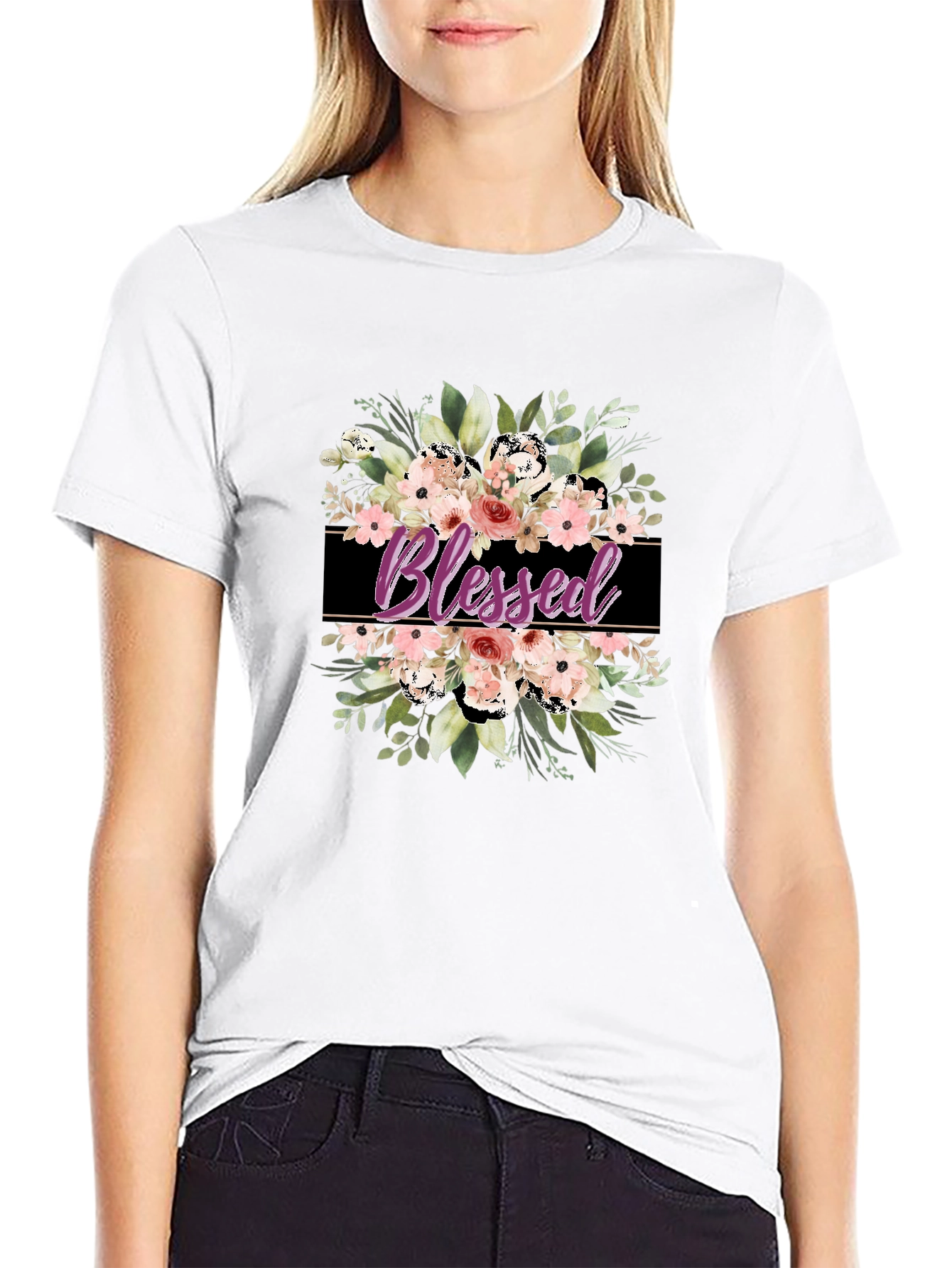 Blessed Floral Graphic T-Shirt - Black