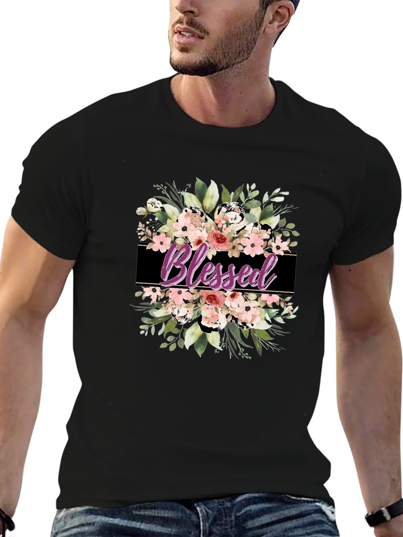 Blessed Floral Graphic T-Shirt - Black