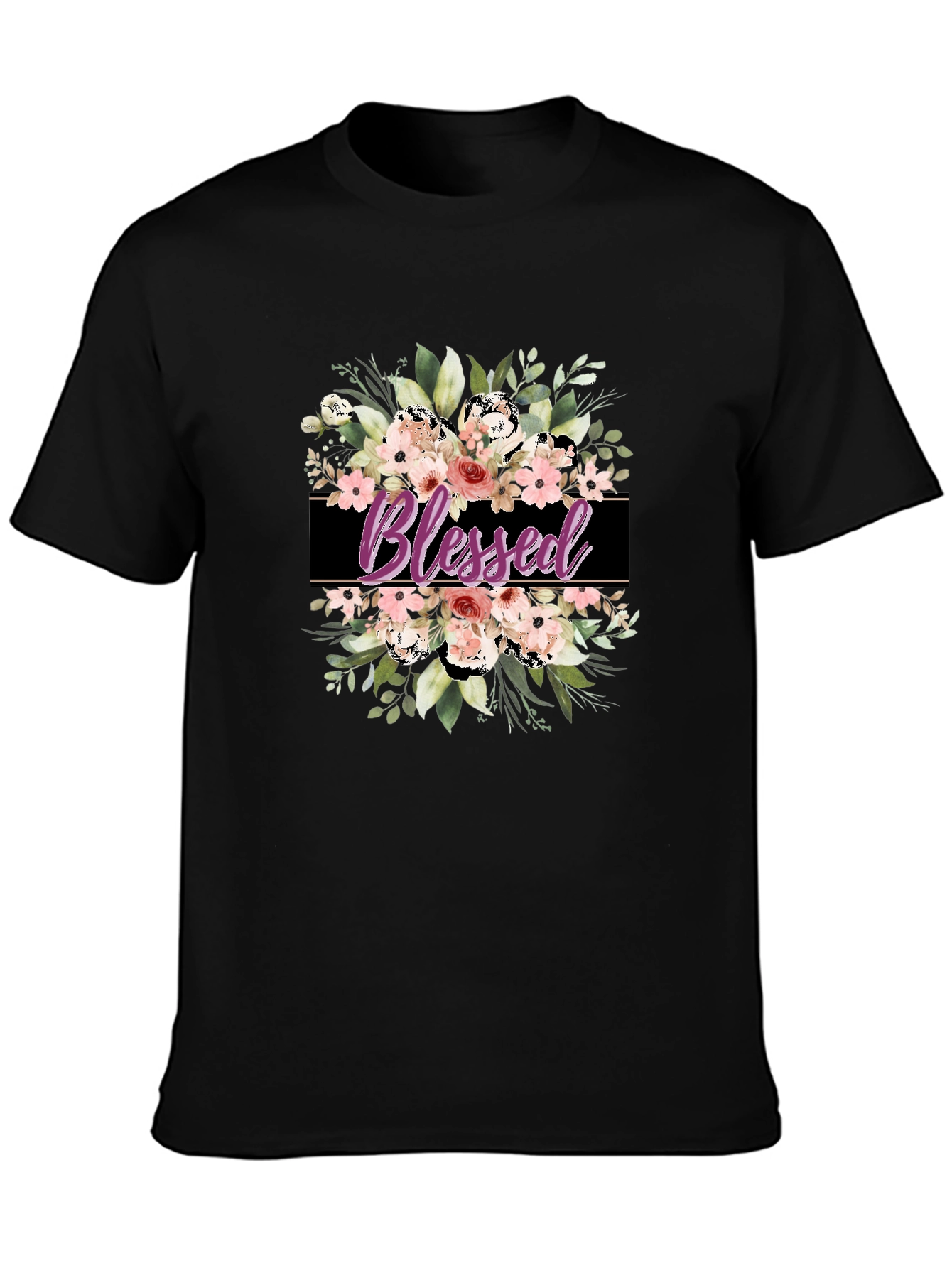 Blessed Floral Graphic T-Shirt - Black