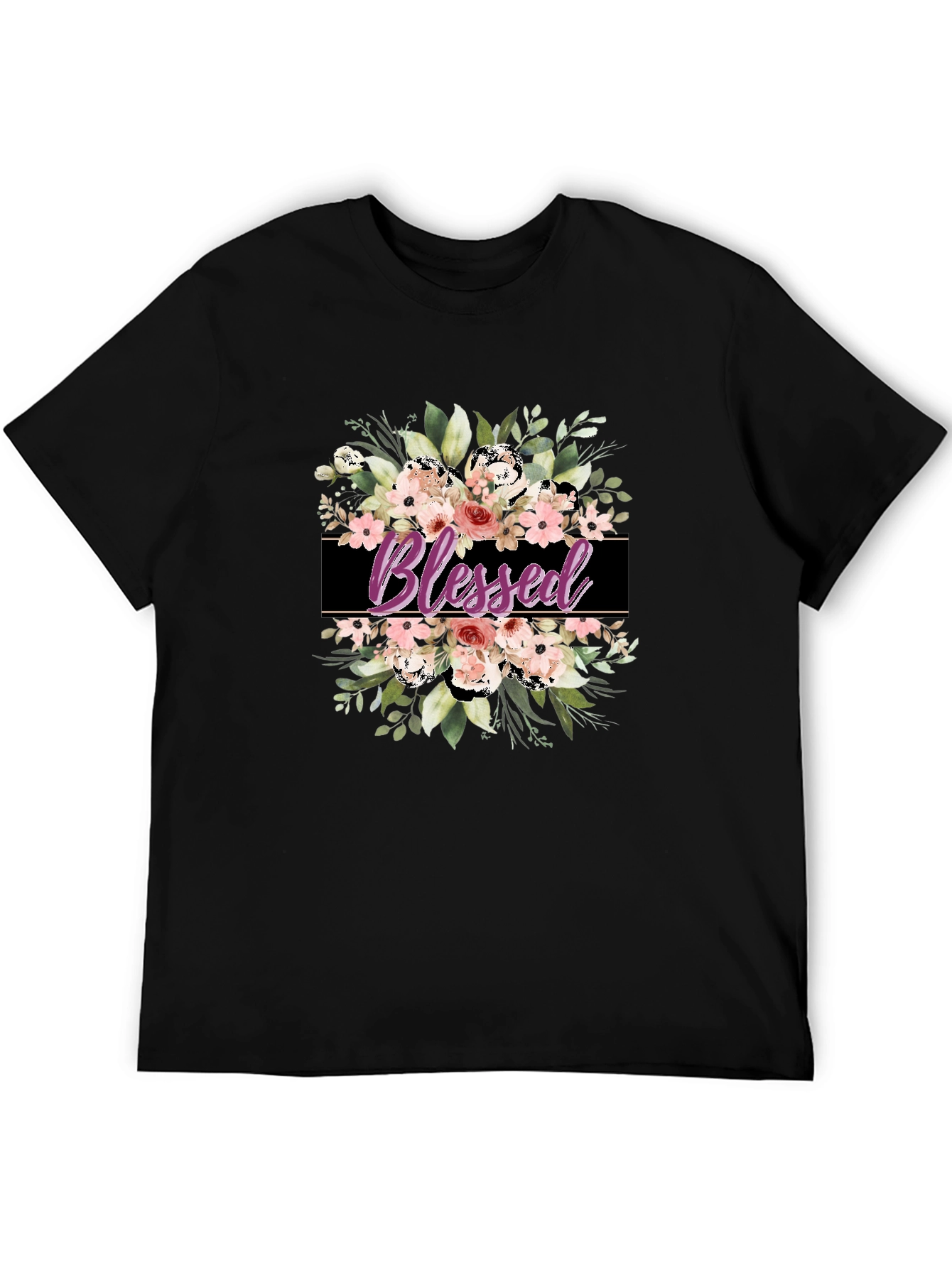 Blessed Floral Graphic T-Shirt - Black