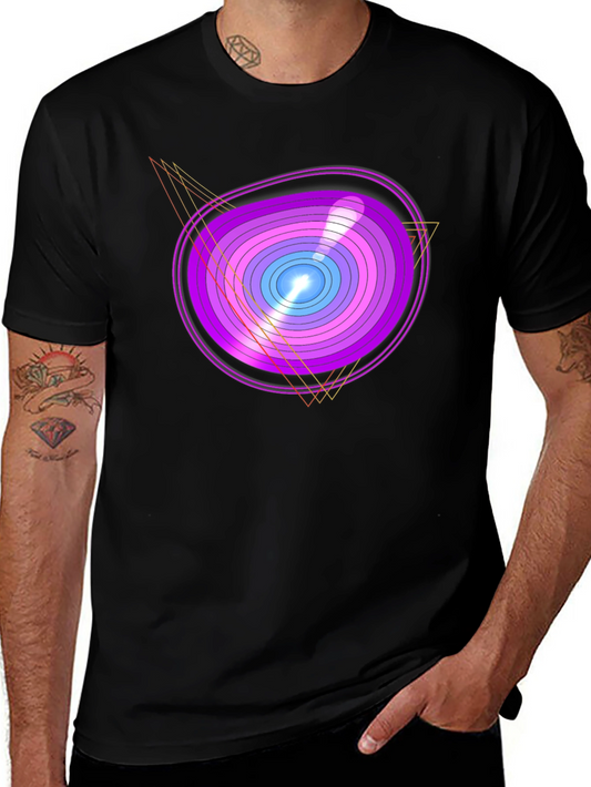 Geometric Oval Graphic Print Black T-Shirt