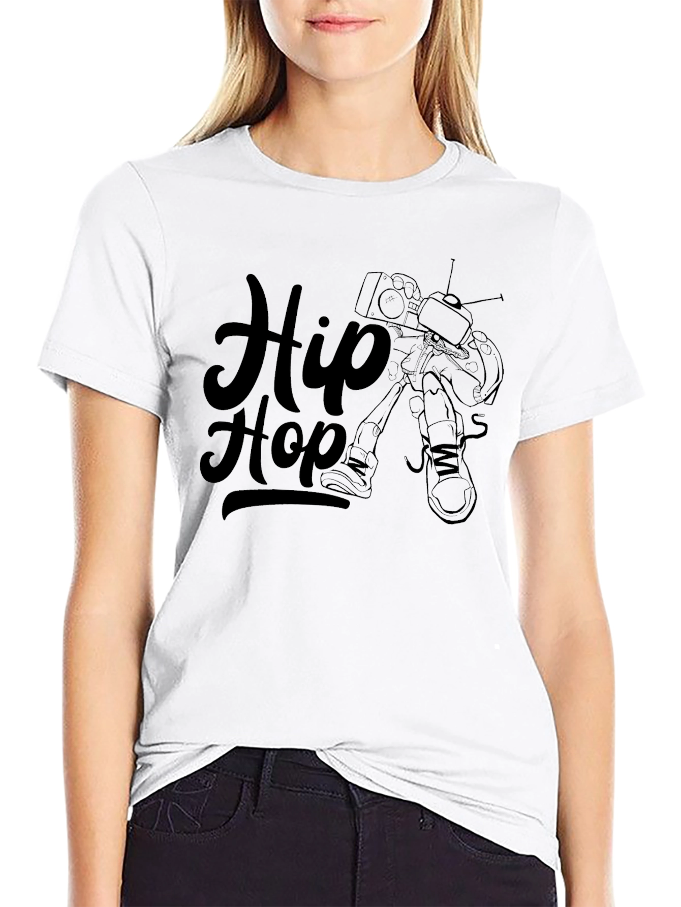 Hip Hop Graphic Print Black T-Shirt