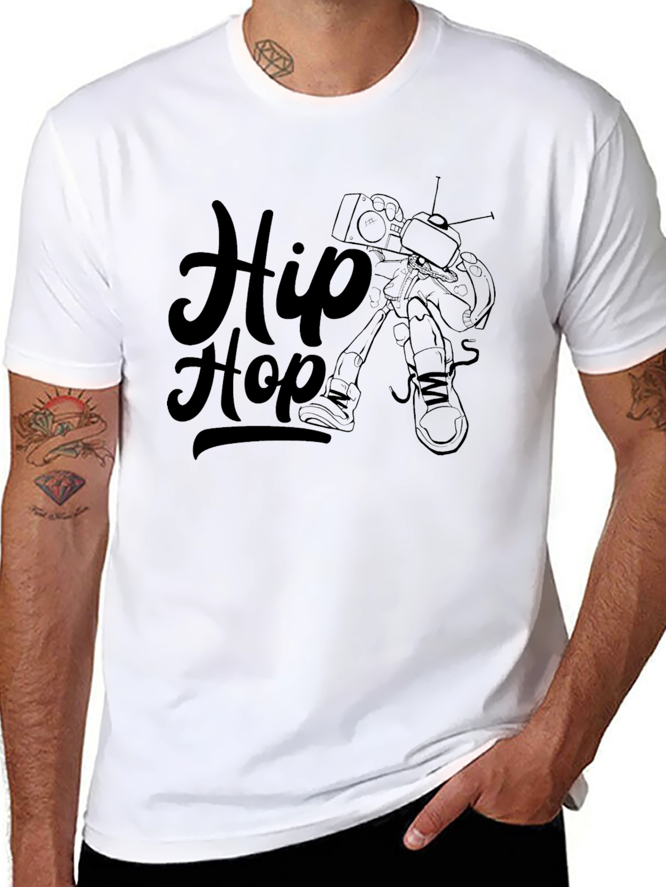 Hip Hop Graphic Print Black T-Shirt