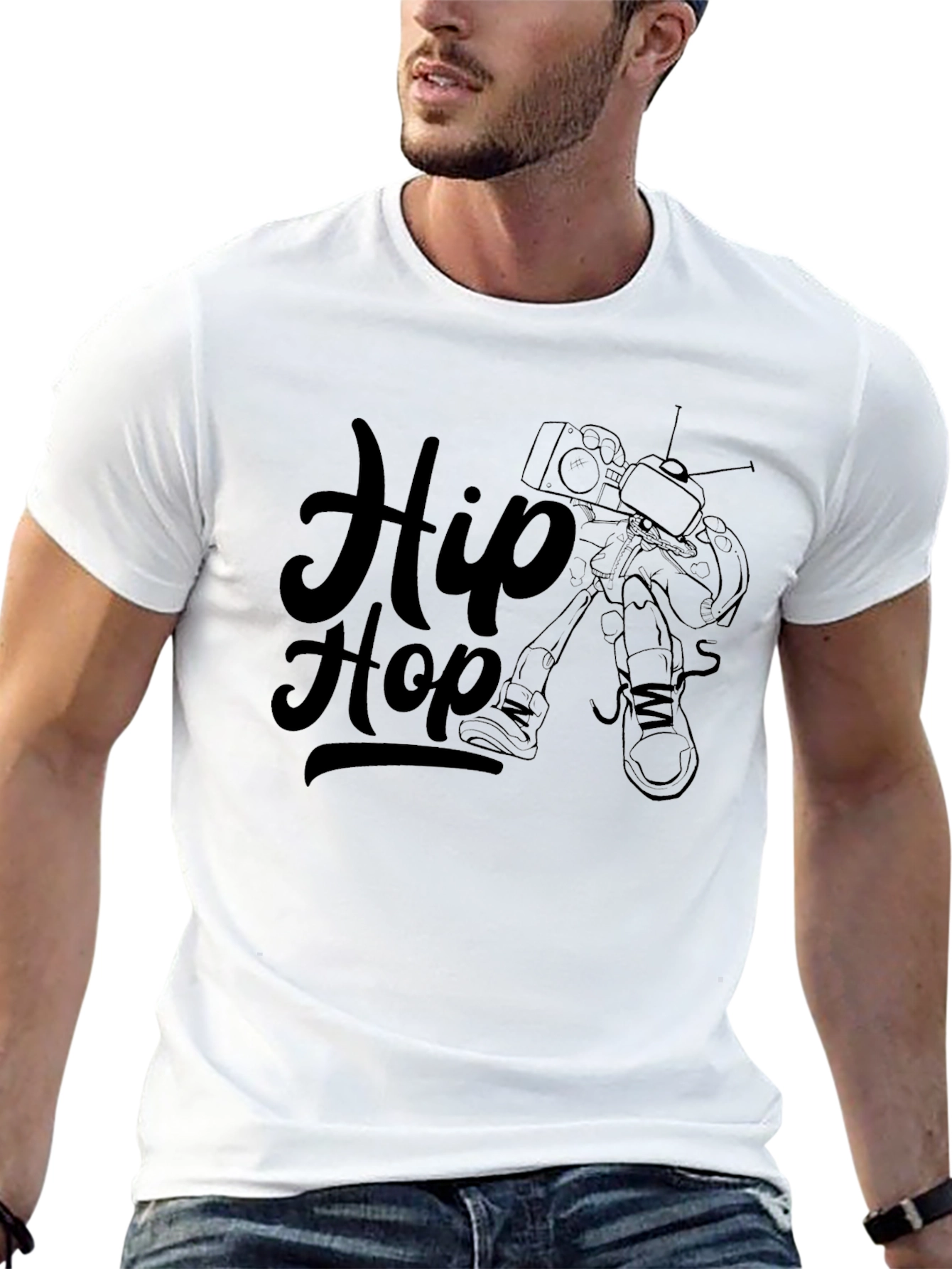 Hip Hop Graphic Print Black T-Shirt