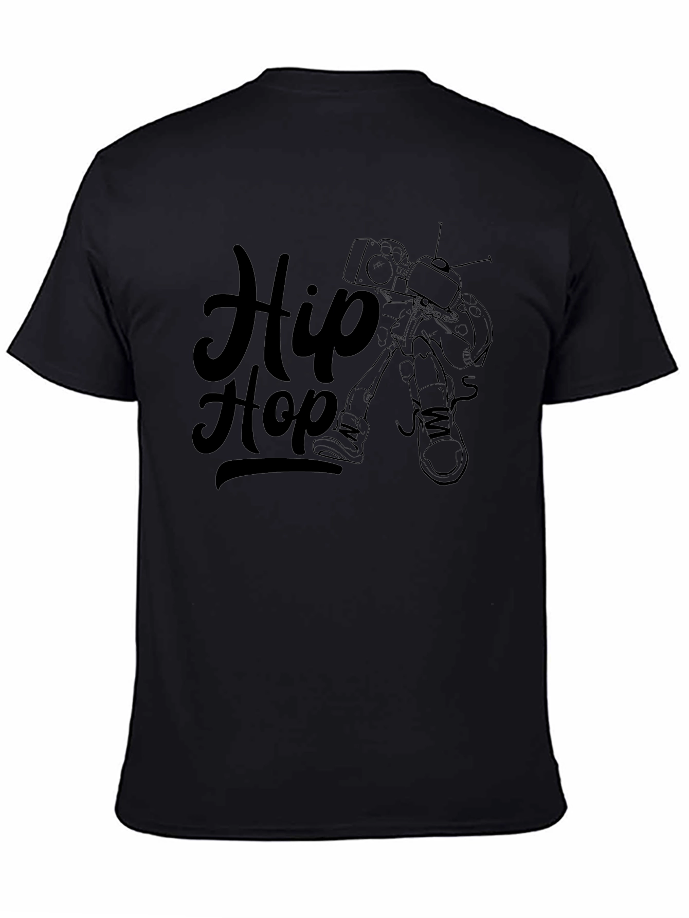 Hip Hop Graphic Print Black T-Shirt
