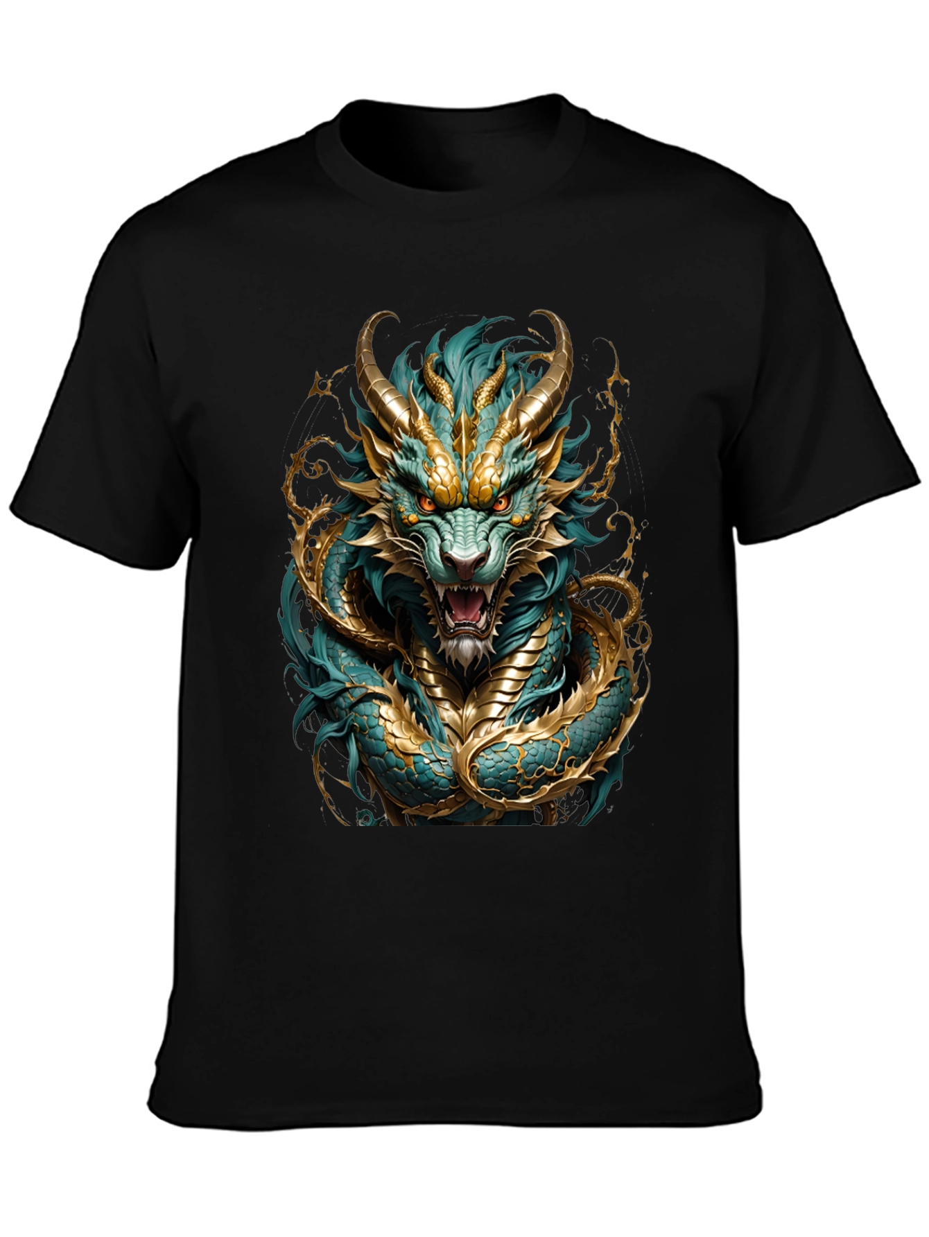 Dragon T-Shirt - Turquoise and Gold Graphic Tee