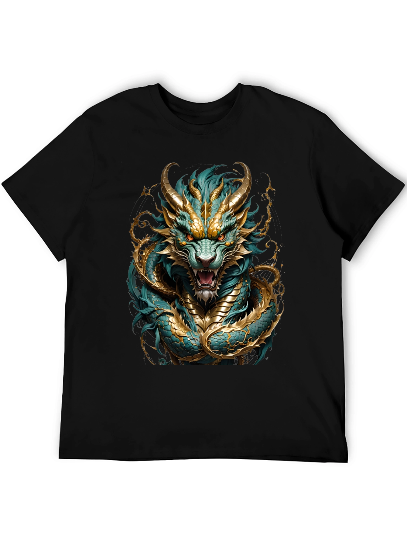 Dragon T-Shirt - Turquoise and Gold Graphic Tee