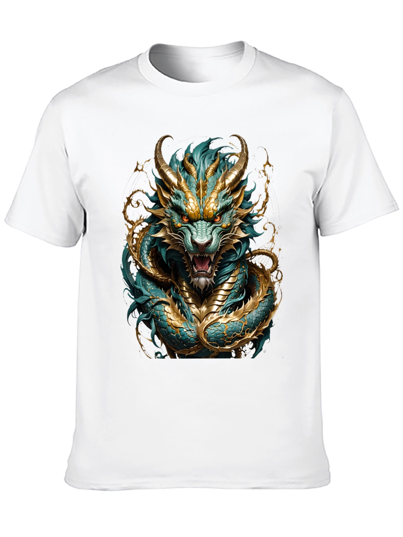 Dragon T-Shirt - Turquoise and Gold Graphic Tee