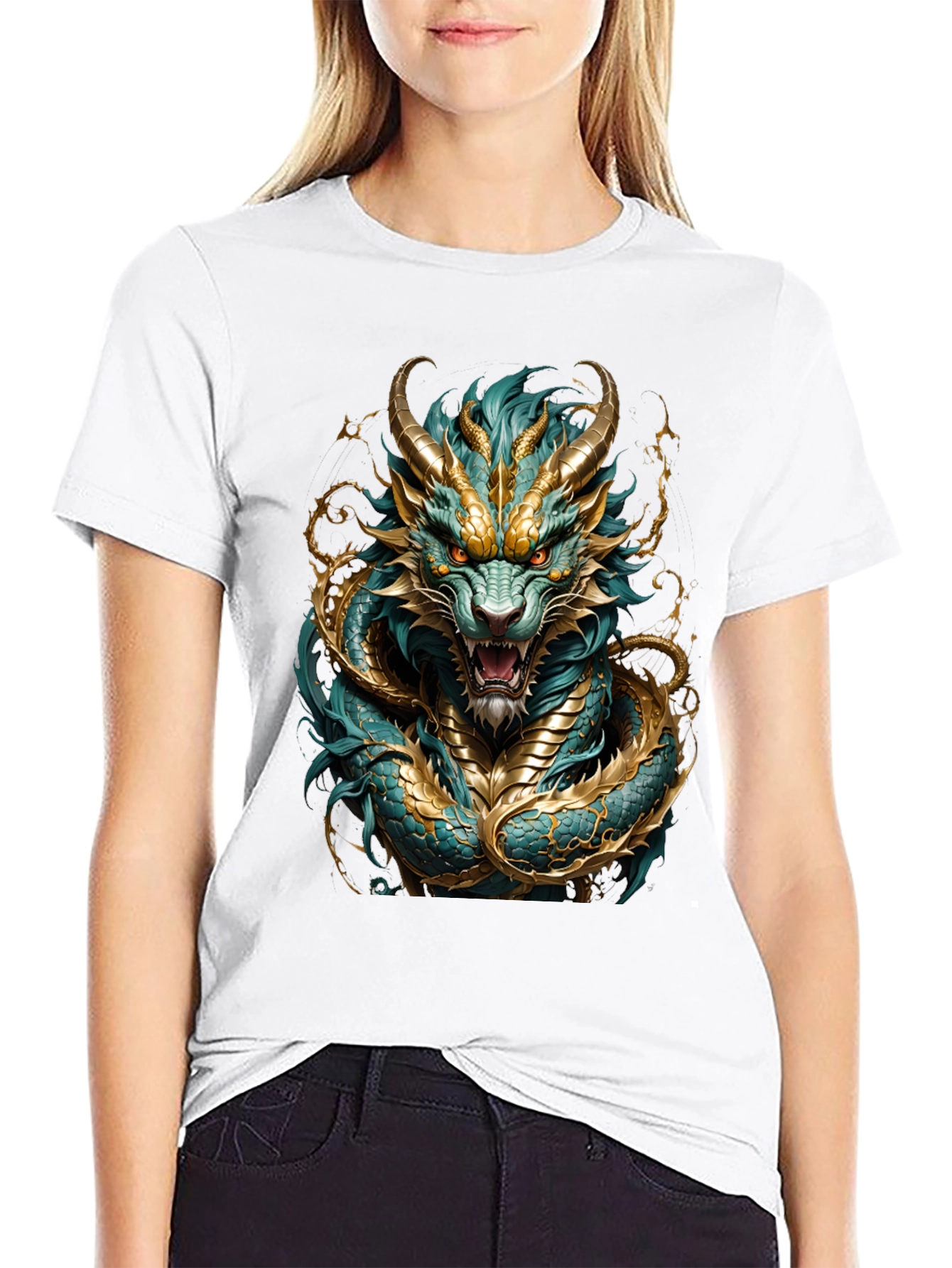 Dragon T-Shirt - Turquoise and Gold Graphic Tee