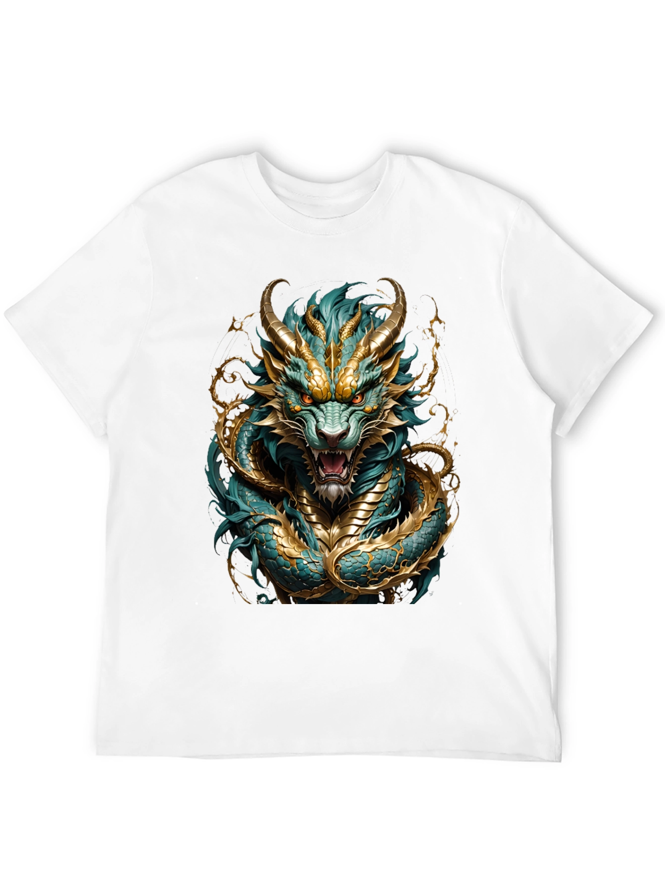 Dragon T-Shirt - Turquoise and Gold Graphic Tee