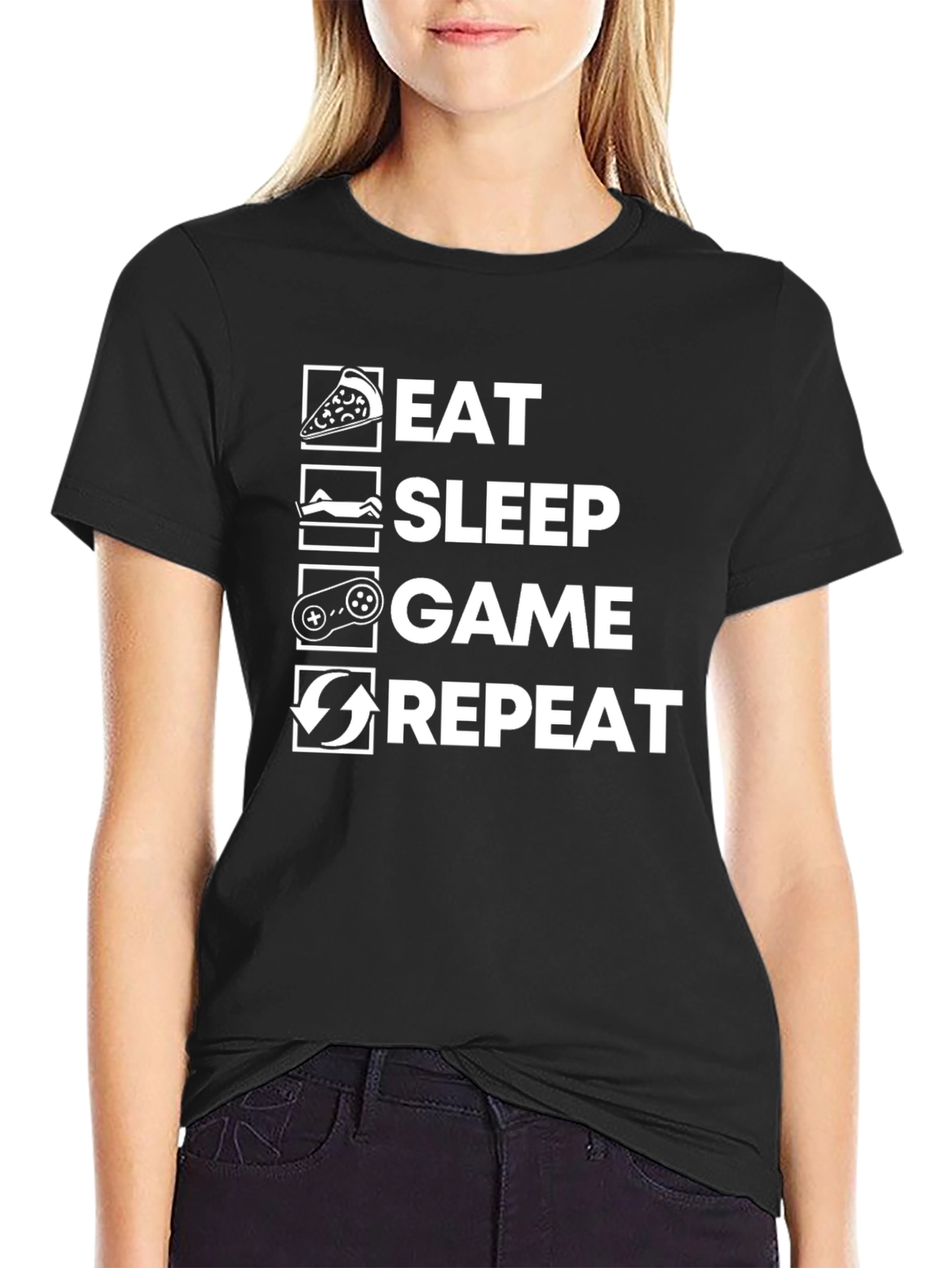 Eat Sleep Game Repeat Black T-Shirt