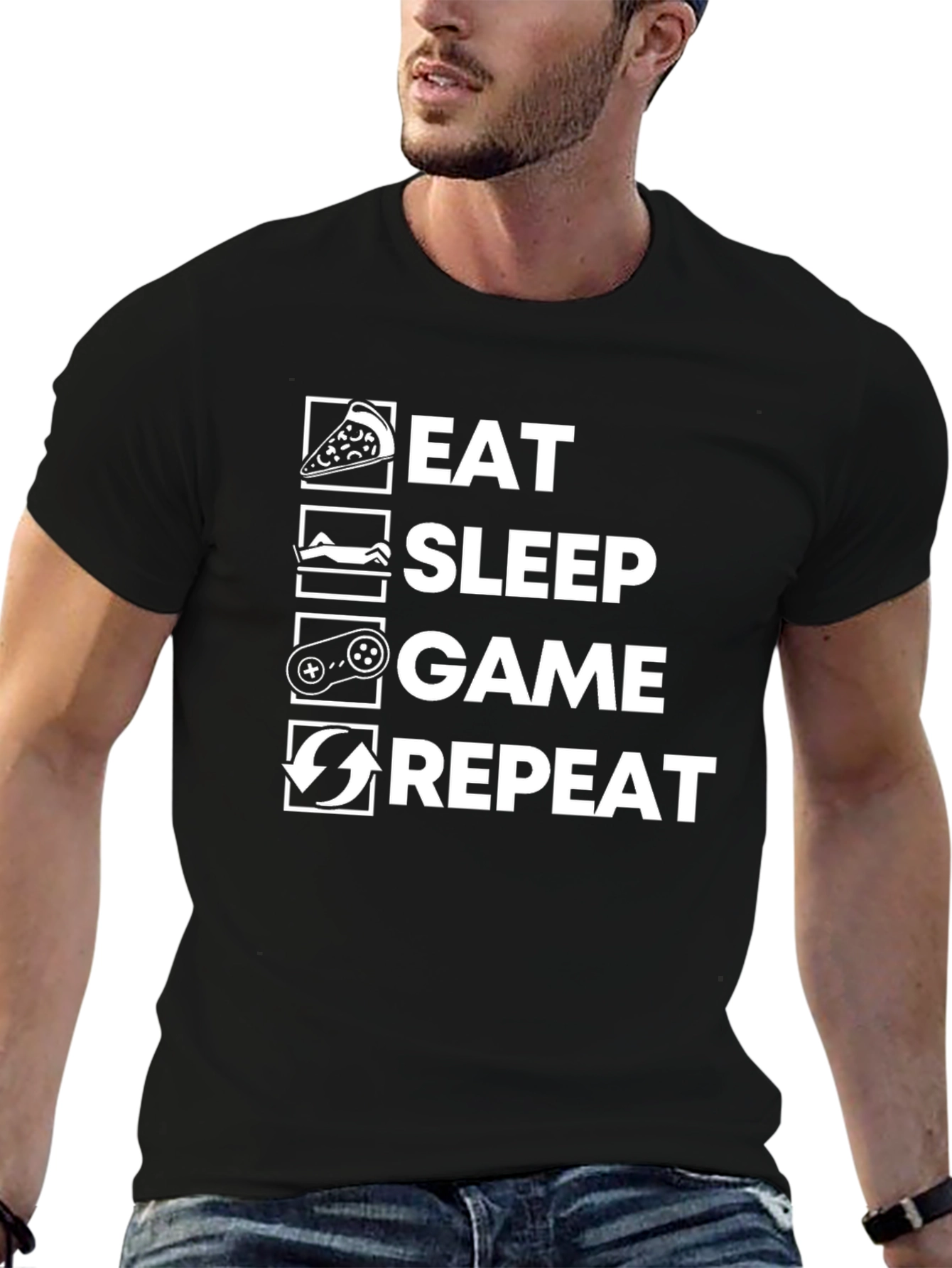 Eat Sleep Game Repeat Black T-Shirt