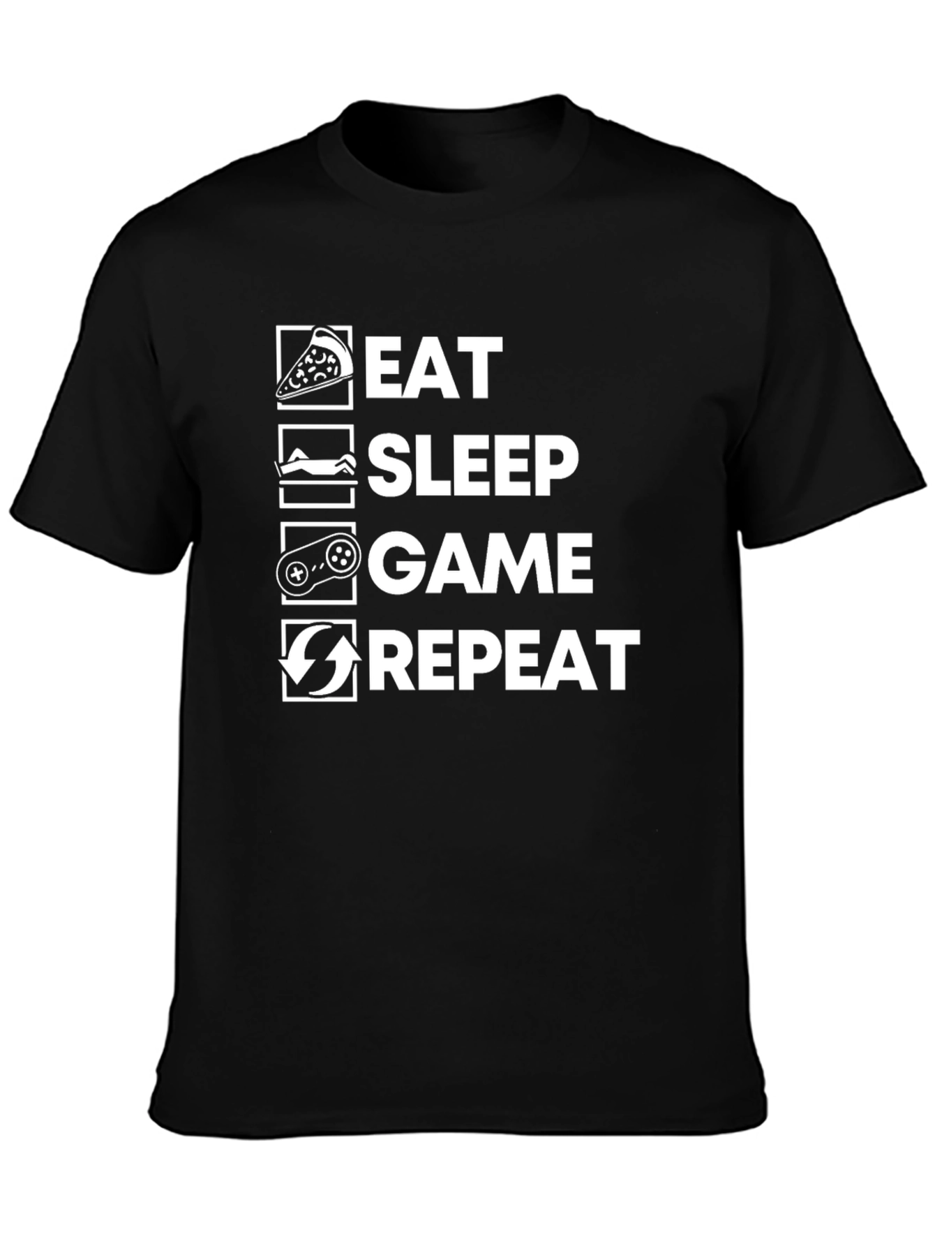 Eat Sleep Game Repeat Black T-Shirt