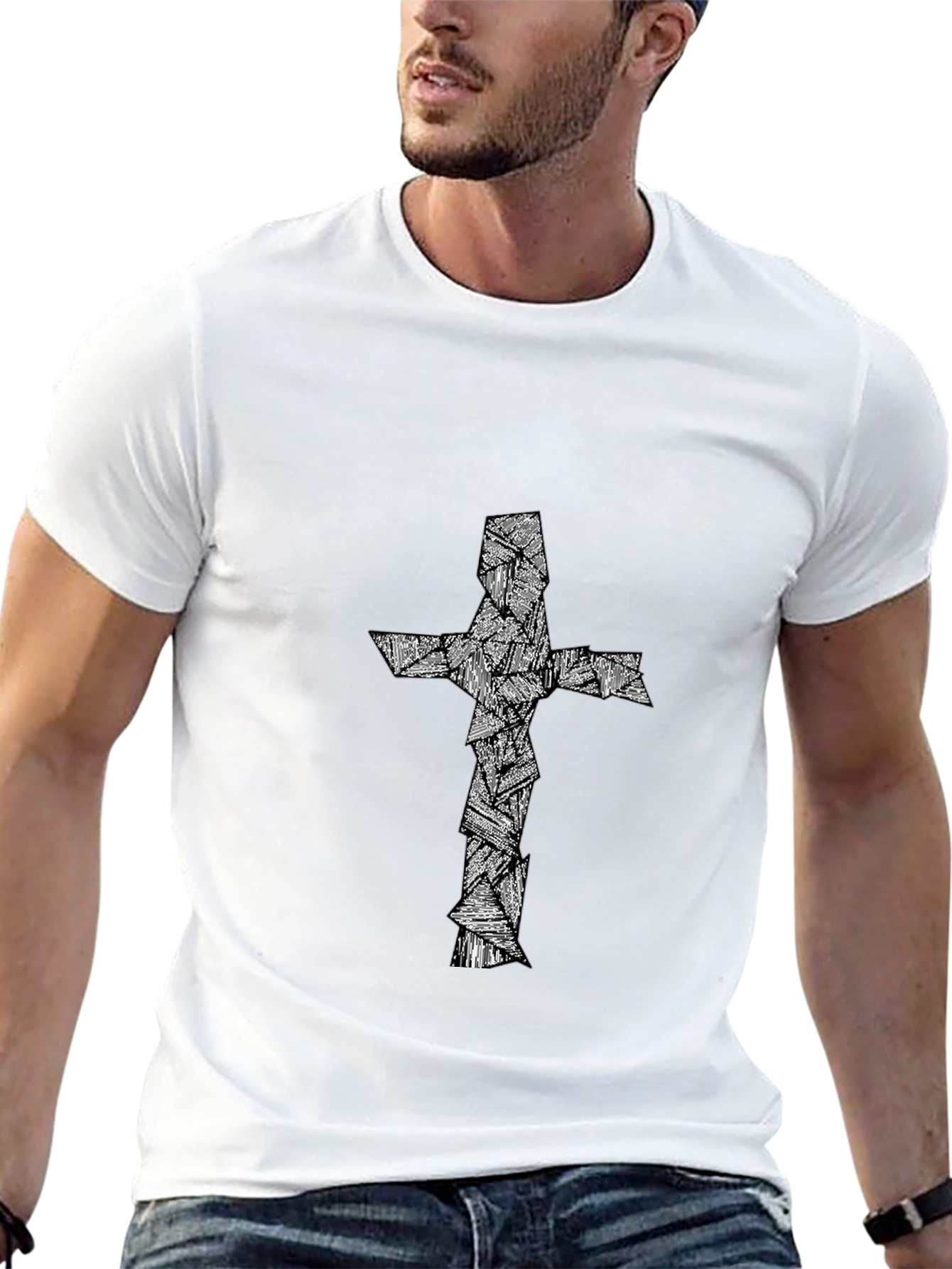 Abstract Cross Graphic Tee - Black Cotton Blend