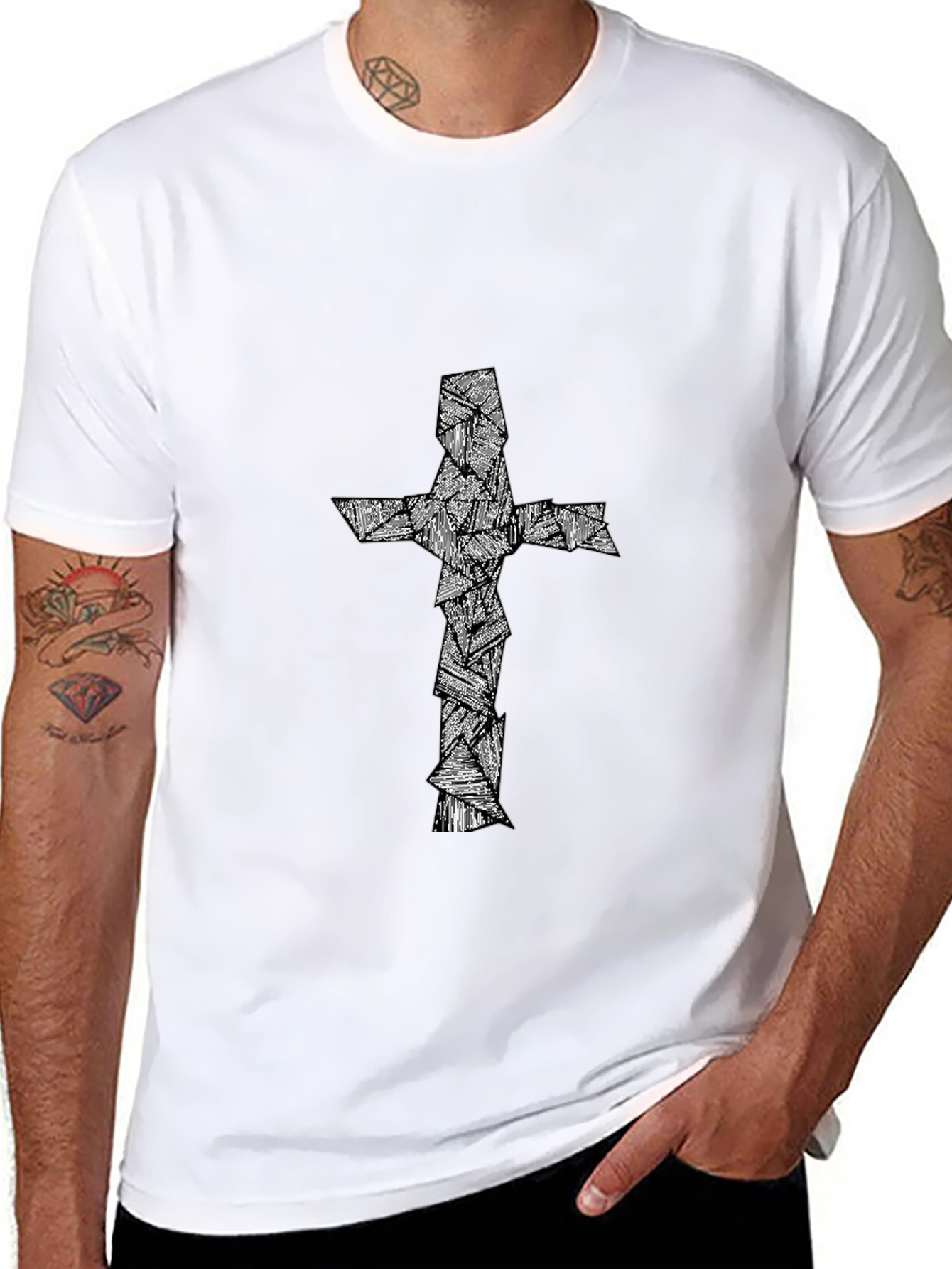 Abstract Cross Graphic Tee - Black Cotton Blend
