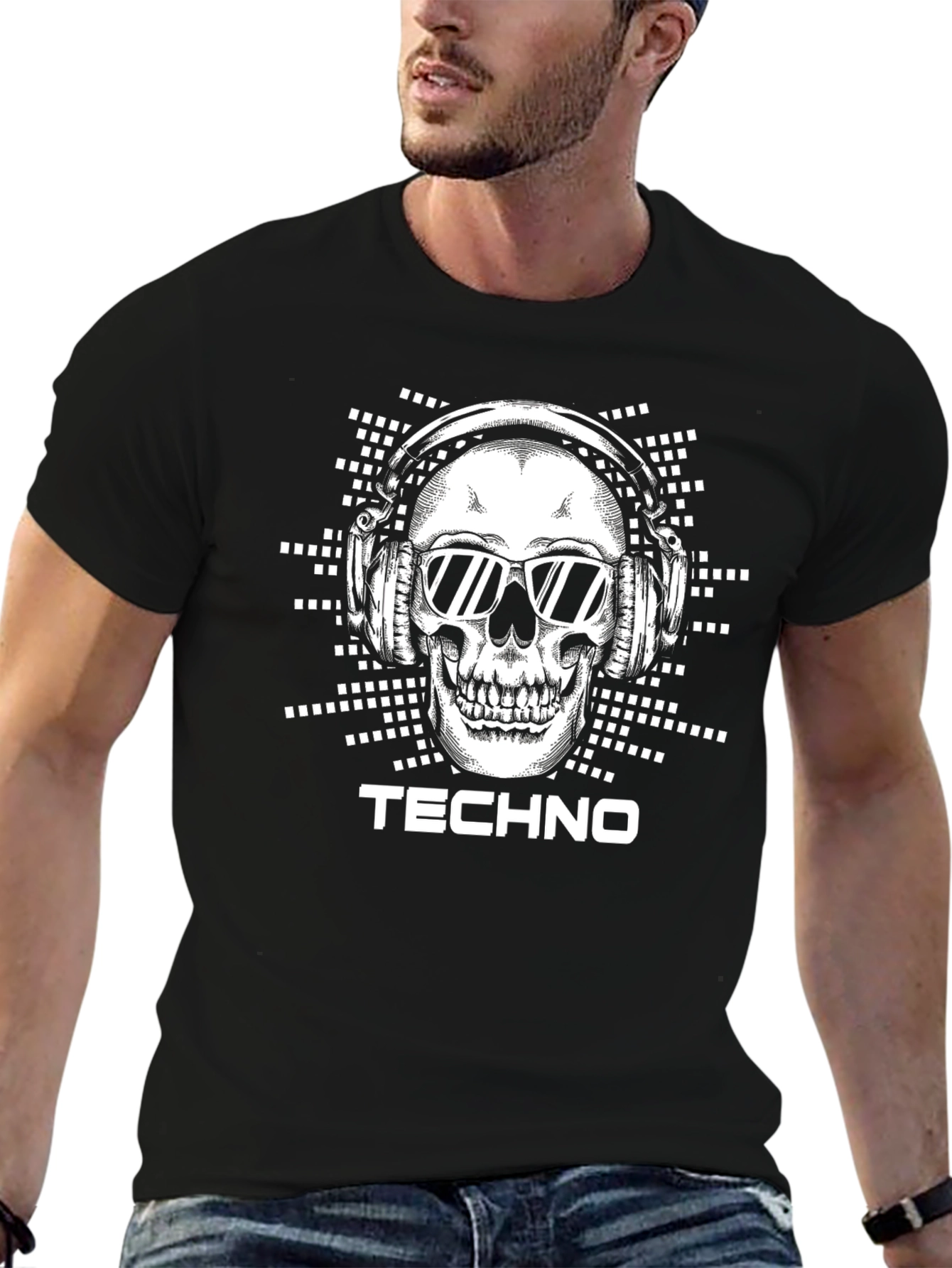 Techno Skull T-Shirt - DJ Skull Wearing Headphones