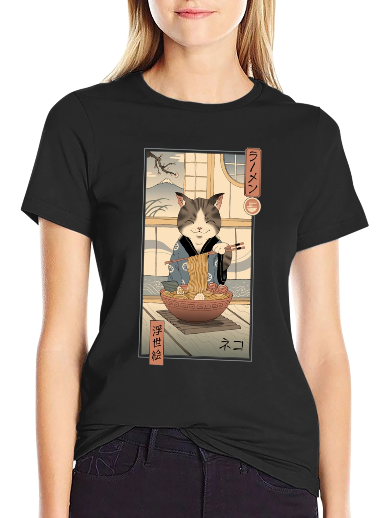 Cat Ramen Graphic Tee - Japanese Art Inspired