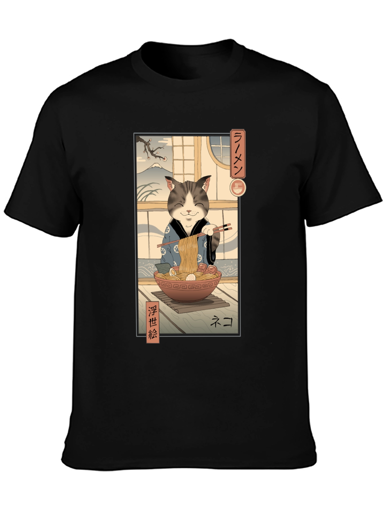 Cat Ramen Graphic Tee - Japanese Art Inspired