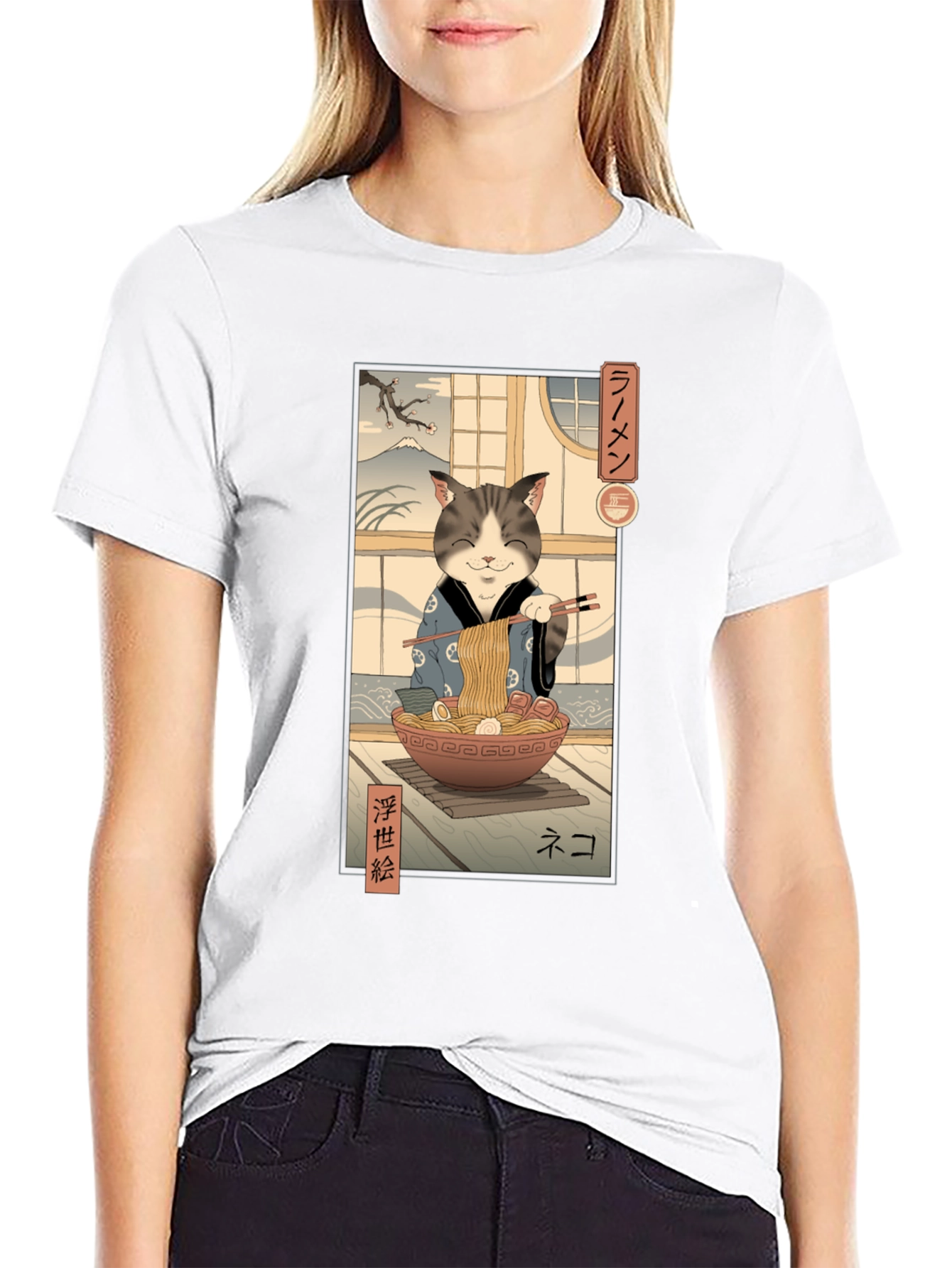 Cat Ramen Graphic Tee - Japanese Art Inspired