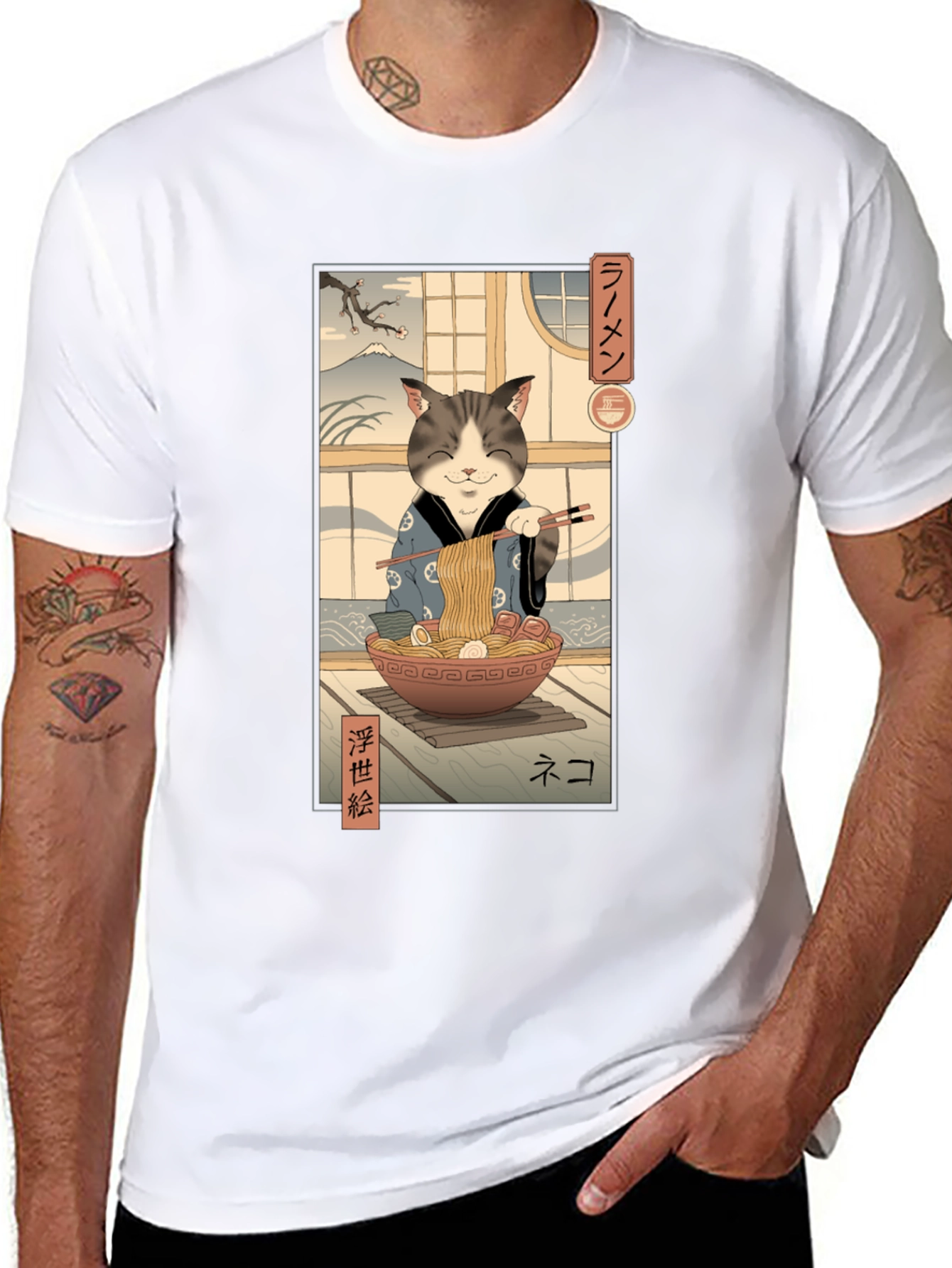 Cat Ramen Graphic Tee - Japanese Art Inspired