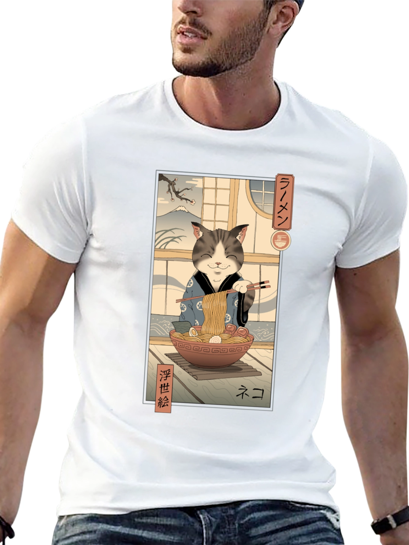 Cat Ramen Graphic Tee - Japanese Art Inspired
