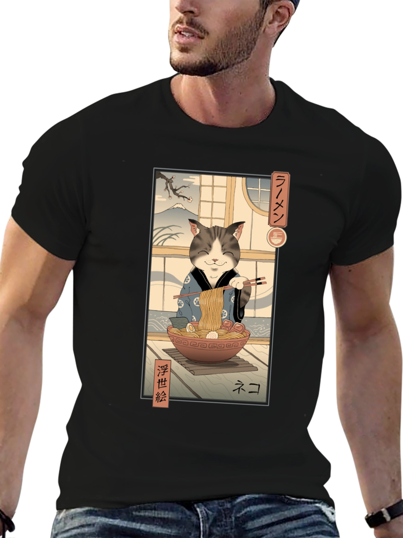 Cat Ramen Graphic Tee - Japanese Art Inspired